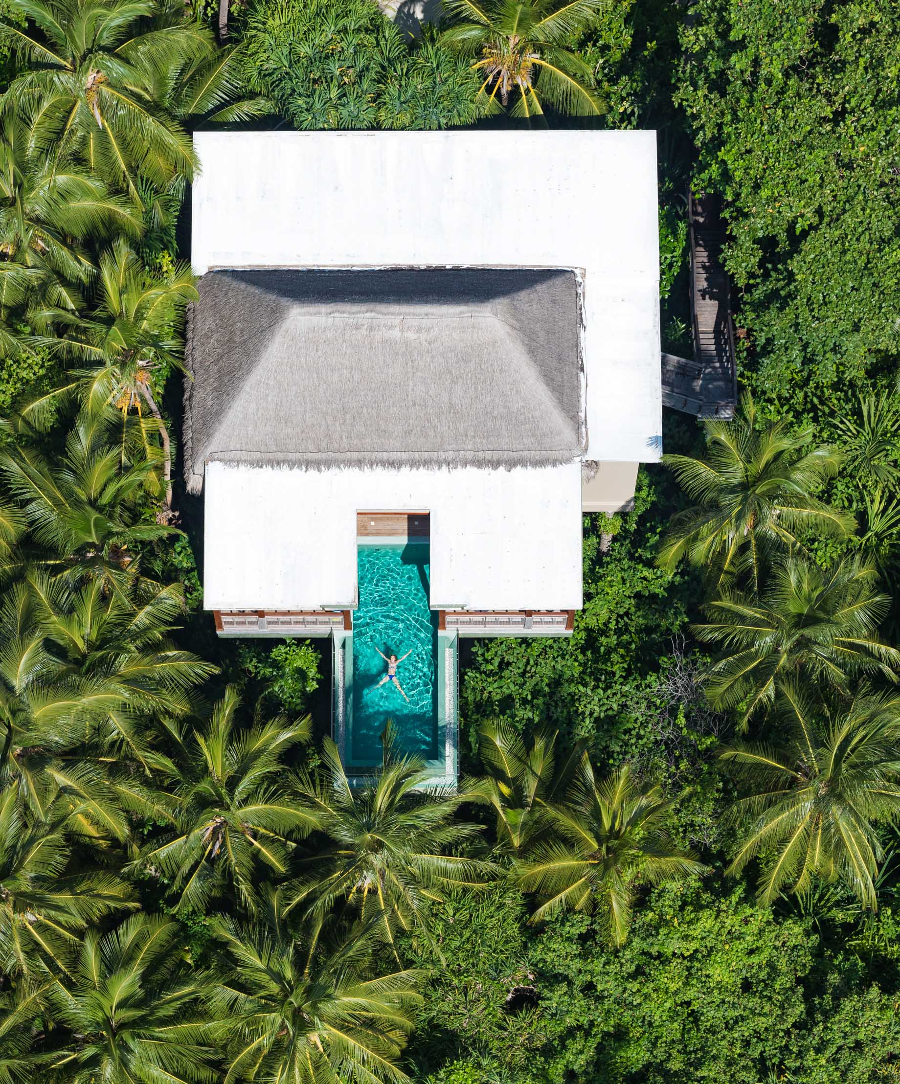 Amilla Fushi Resort and Residences – Baa Atoll, Maldives – Treetop Pool Villa Overhead Aerial