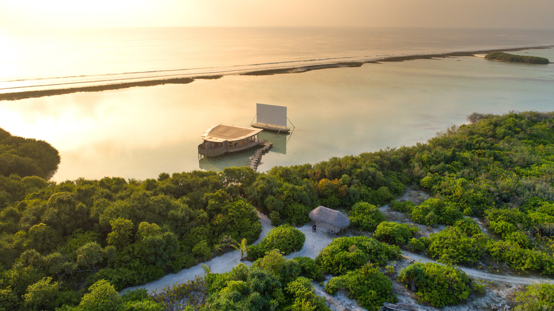 Soneva Jani Resort - Noonu Atoll, Medhufaru, Maldives - Overwater Movie Theatre Sunset