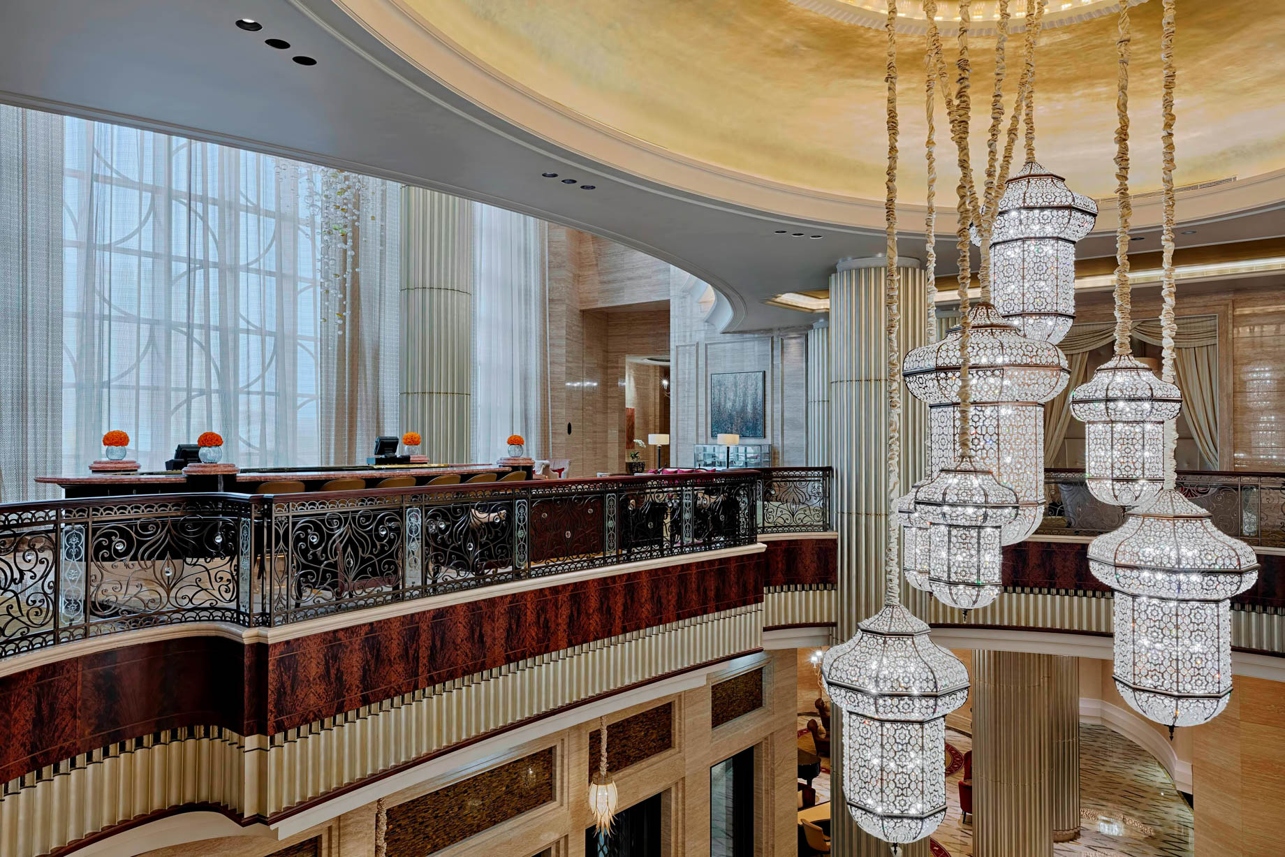 The St. Regis Abu Dhabi Hotel - Abu Dhabi, United Arab Emirates - Grand Lobby Chandeliers