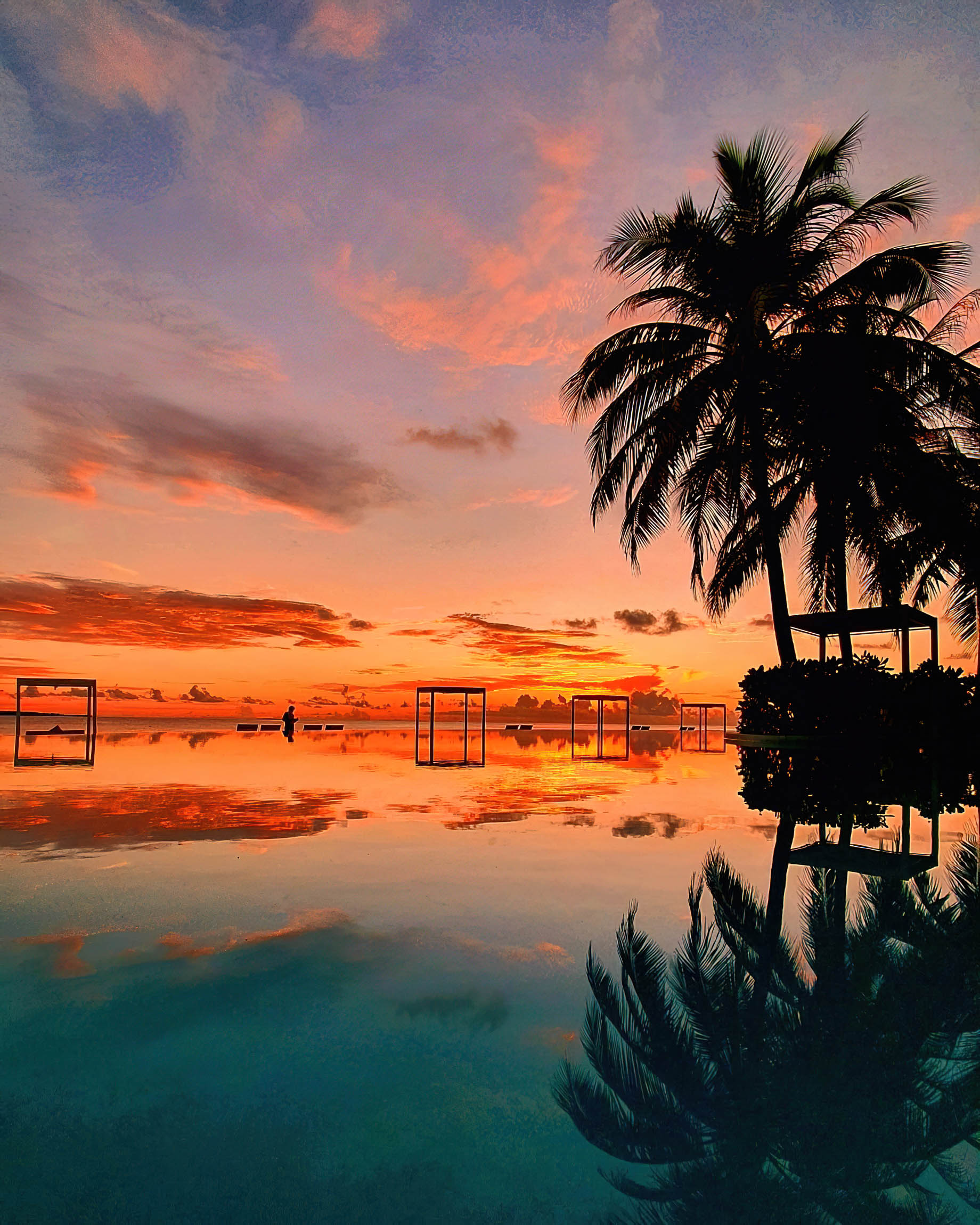 Amilla Fushi Resort and Residences – Baa Atoll, Maldives – Pool Reflections Sunset