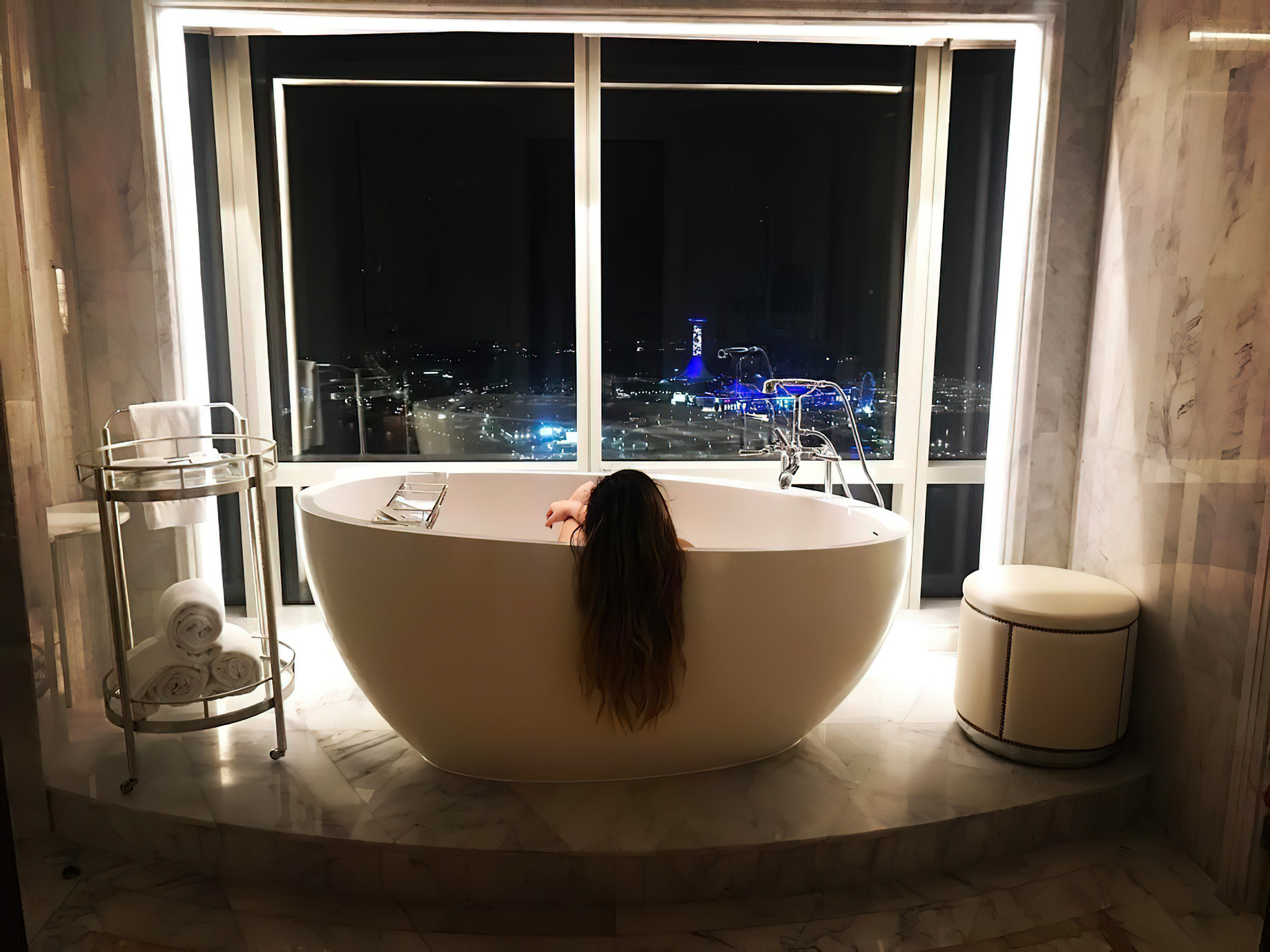 The St. Regis Abu Dhabi Hotel – Abu Dhabi, United Arab Emirates – Master Bath Frestanding Tub Night View