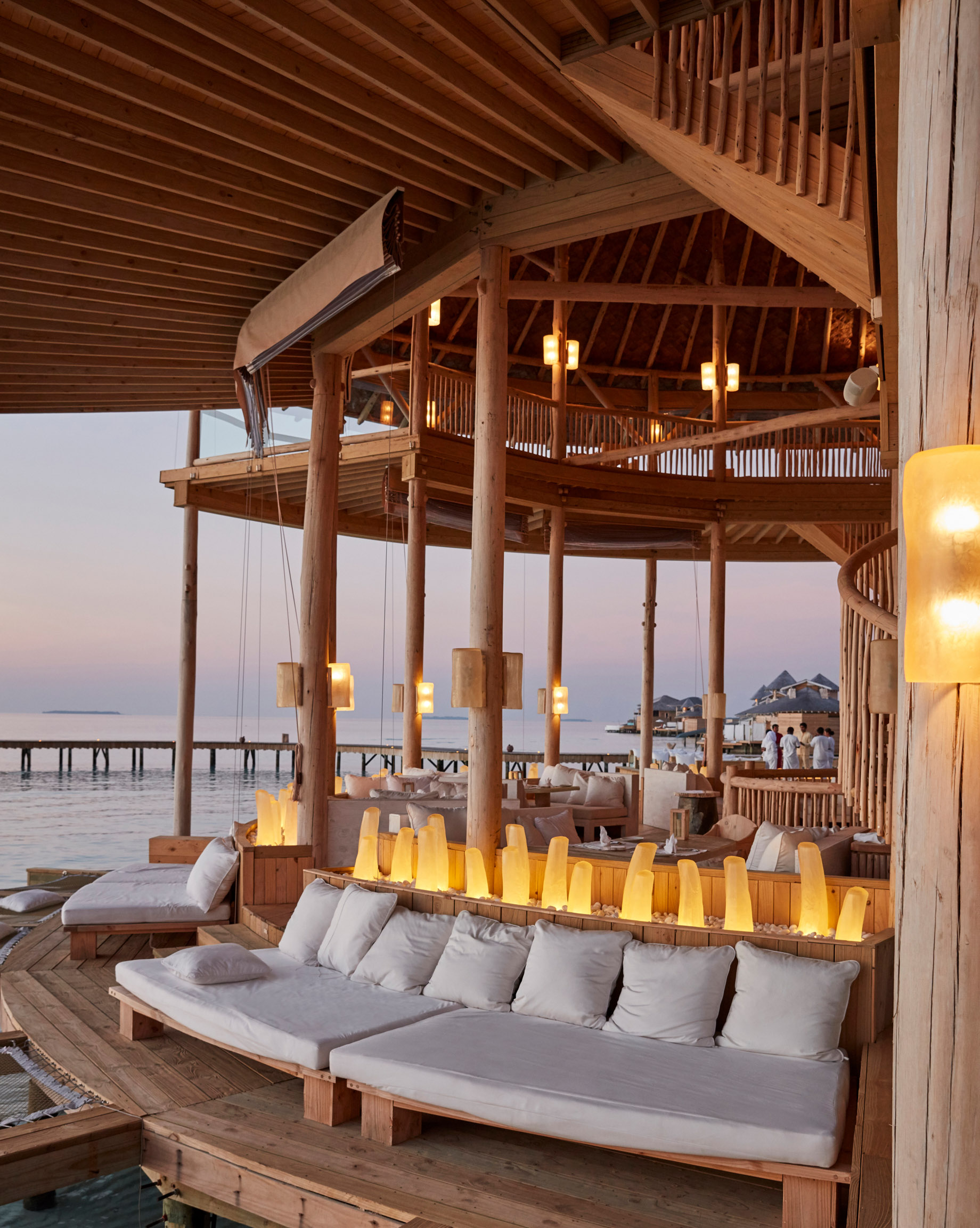 Soneva Jani Resort - Noonu Atoll, Medhufaru, Maldives - The Gathering Overwater Lounge Sunset