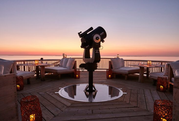Soneva Jani Resort - Noonu Atoll, Medhufaru, Maldives - So Starstruck Lounge Telescope Sunset