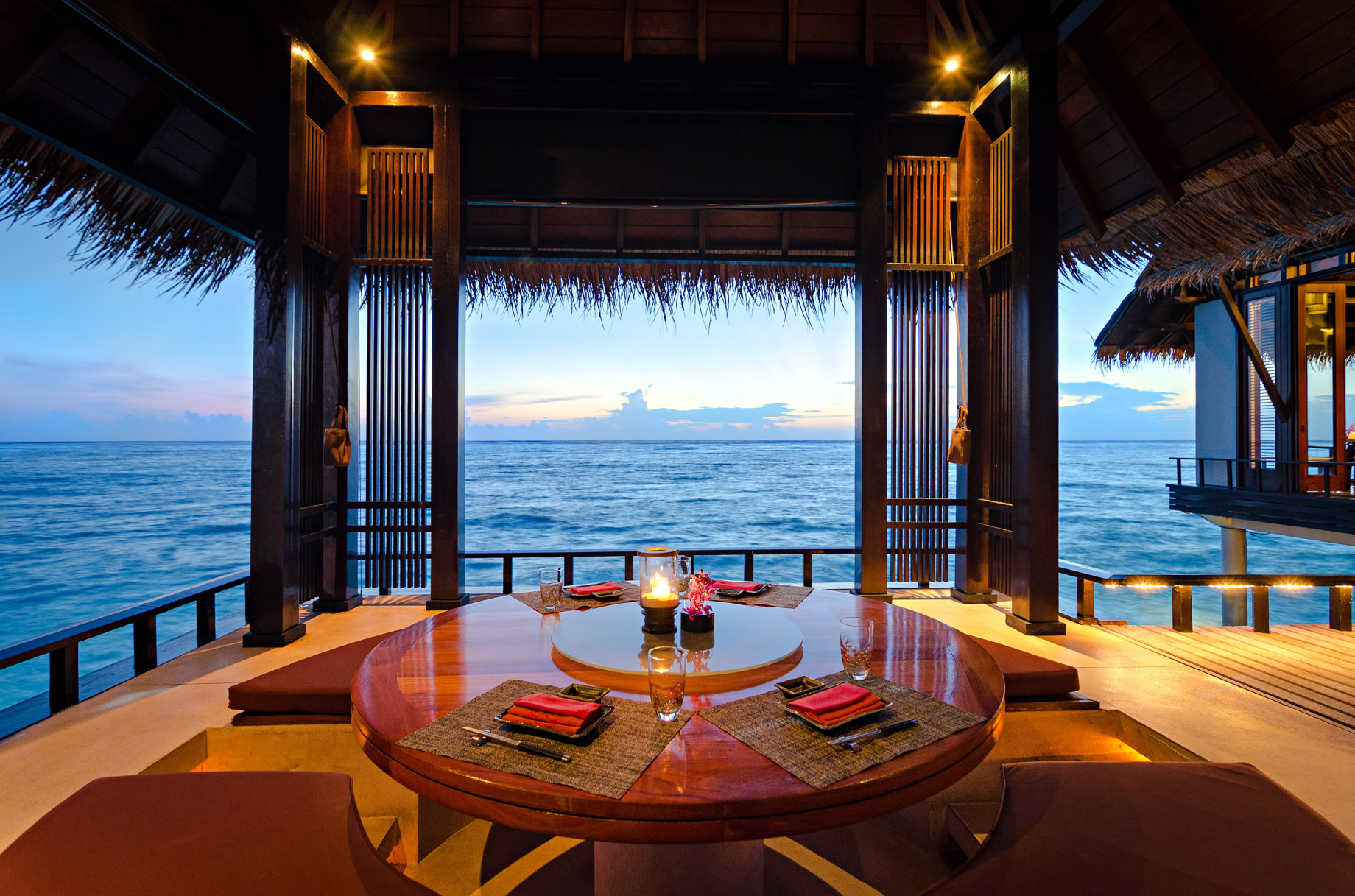 One&Only Reethi Rah Resort - North Male Atoll, Maldives - Tapasake Restaurant Overwater Pavilion Table