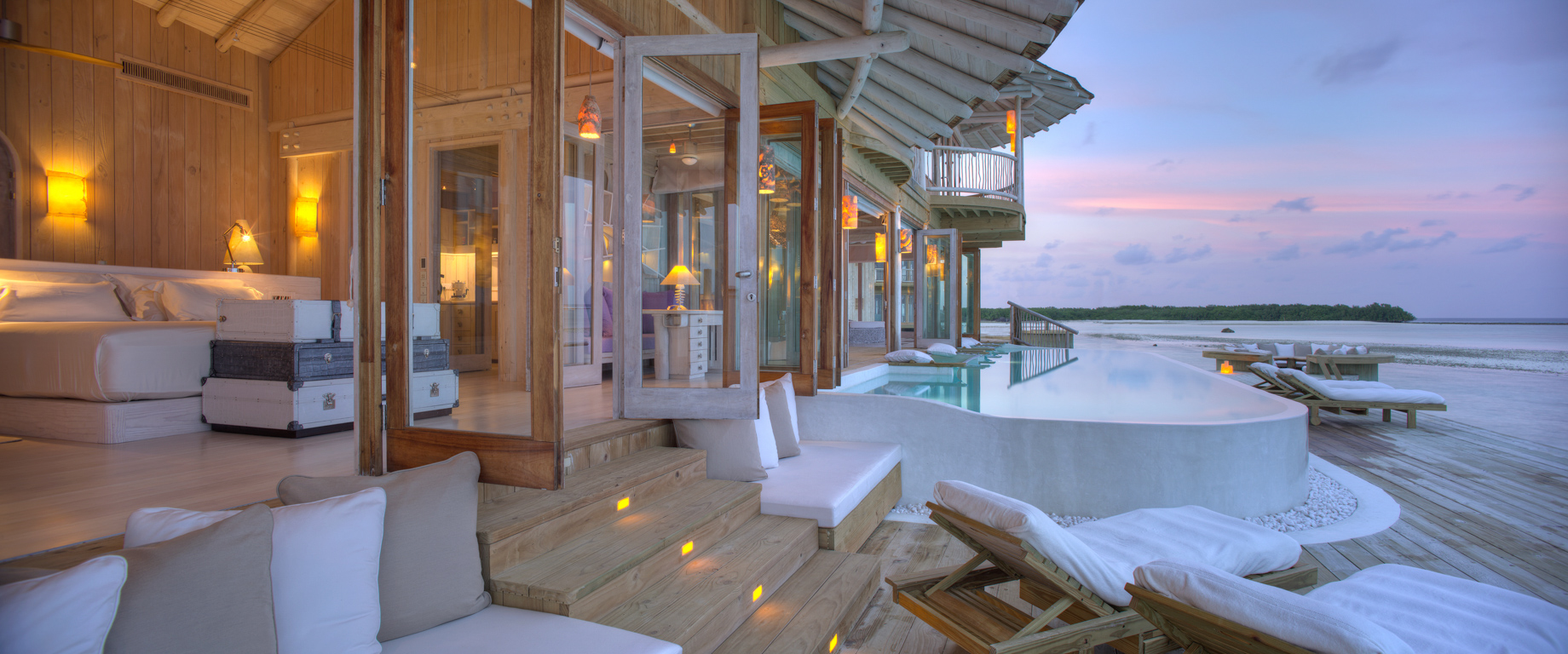 Soneva Jani Resort - Noonu Atoll, Medhufaru, Maldives - Overwater Villa Pool Deck Sunset