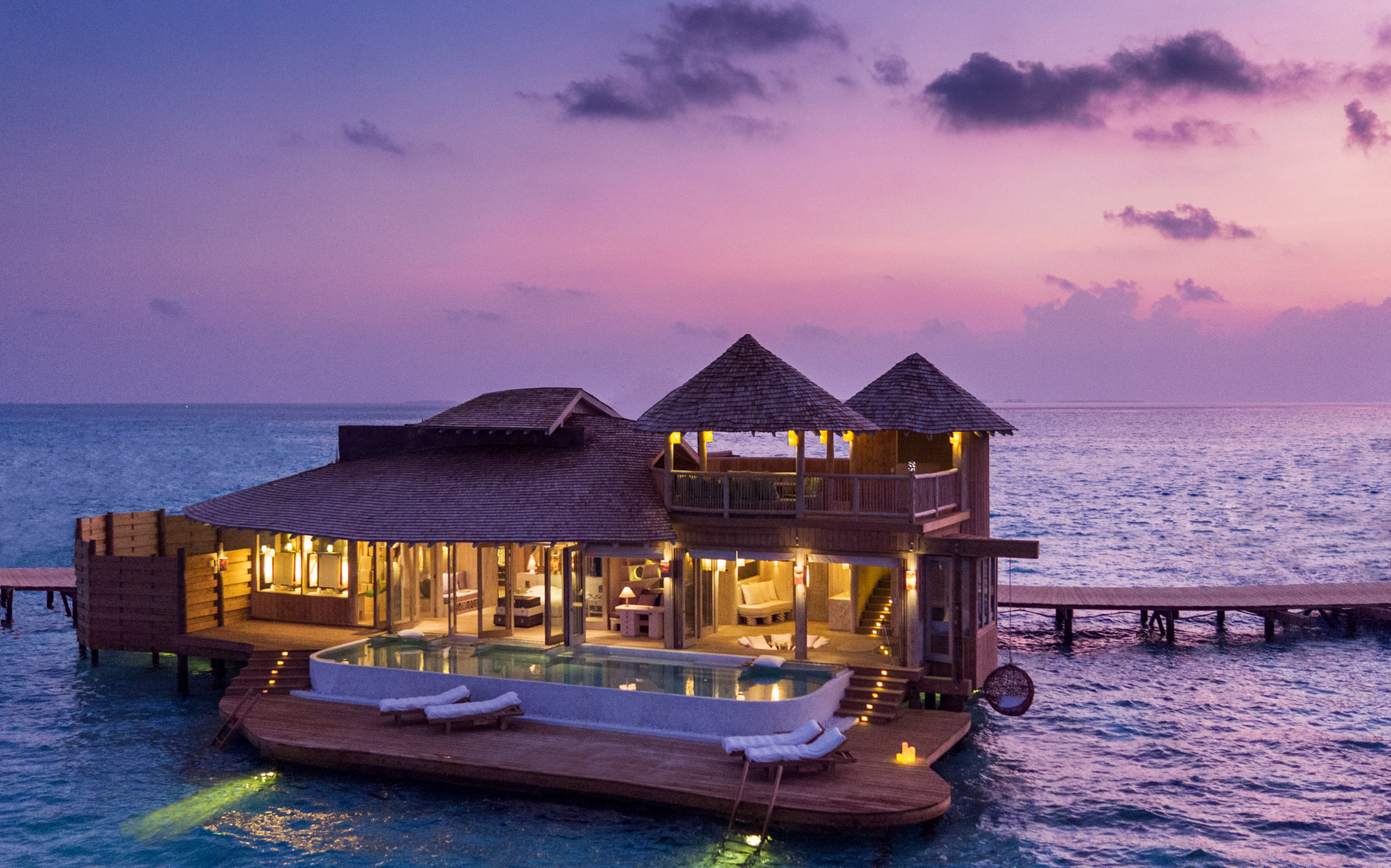 Soneva Jani Resort – Noonu Atoll, Medhufaru, Maldives – Overwater Villa with Pool Dusk Oceanview