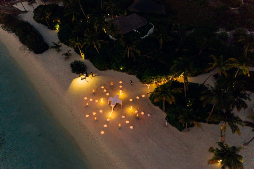 Soneva Jani Resort - Noonu Atoll, Medhufaru, Maldives - Private Island Beach Dinner Sunset Aerial