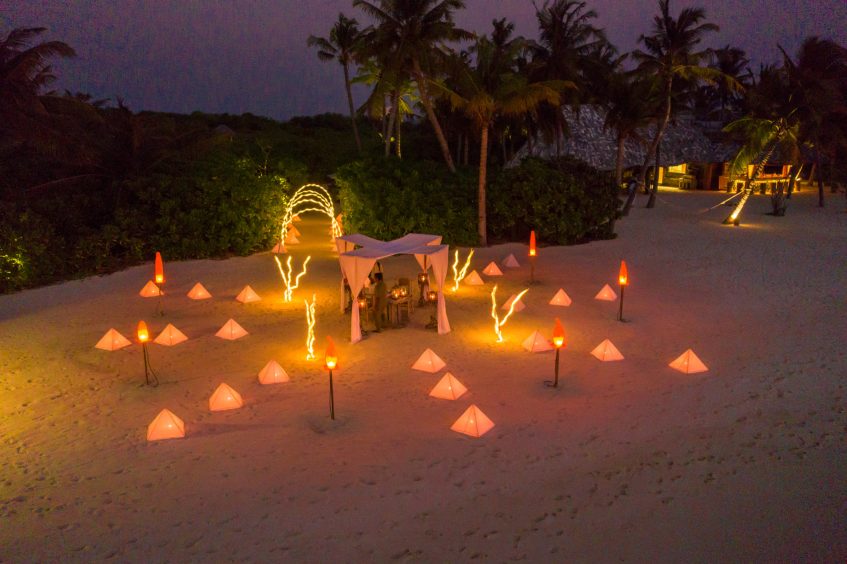 Soneva Jani Resort - Noonu Atoll, Medhufaru, Maldives - Private Island Beach Dining Sunset