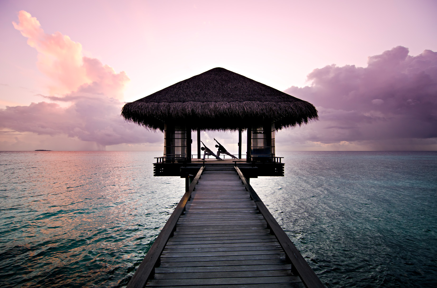 One&Only Reethi Rah Resort – North Male Atoll, Maldives – Overwater Yoga Deck Twilight