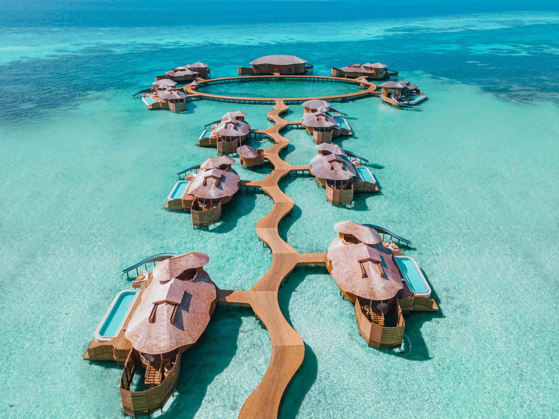 Soneva Jani Resort – Noonu Atoll, Medhufaru, Maldives – Chapter Two – Water Reserve Villas Aerial View