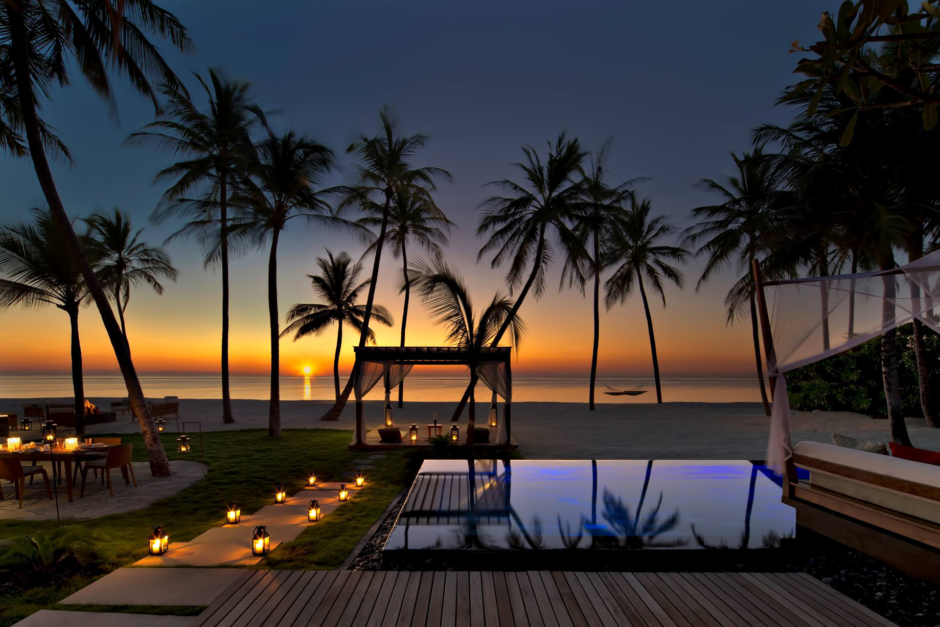 One&Only Reethi Rah Resort – North Male Atoll, Maldives – Beachfront Villa Pool Sunset