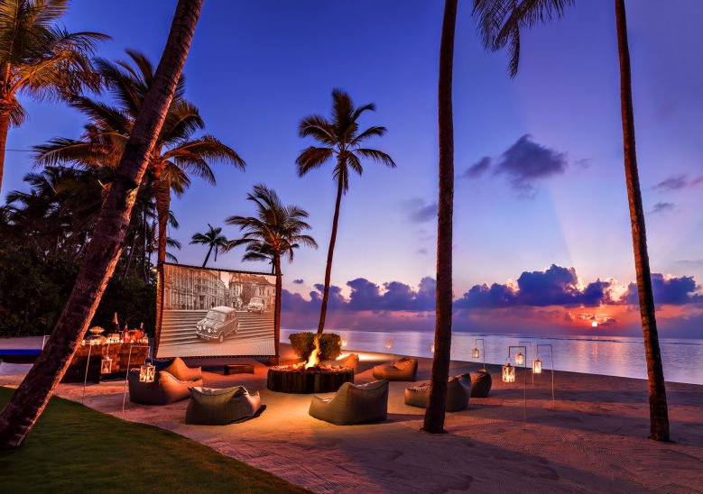 One&Only Reethi Rah Resort - North Male Atoll, Maldives - Beachfront Movie Night Screen Sunset