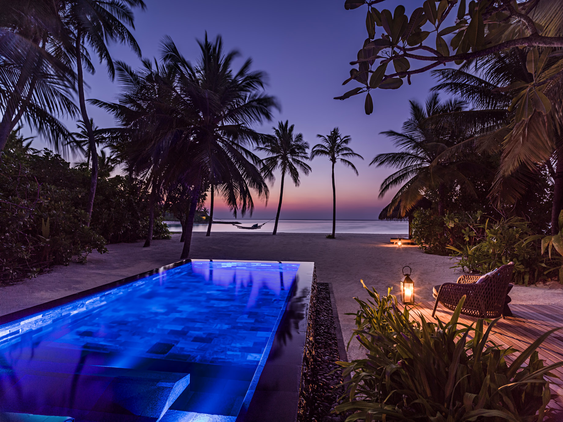 One&Only Reethi Rah Resort – North Male Atoll, Maldives – Beachfront Pool Sunset