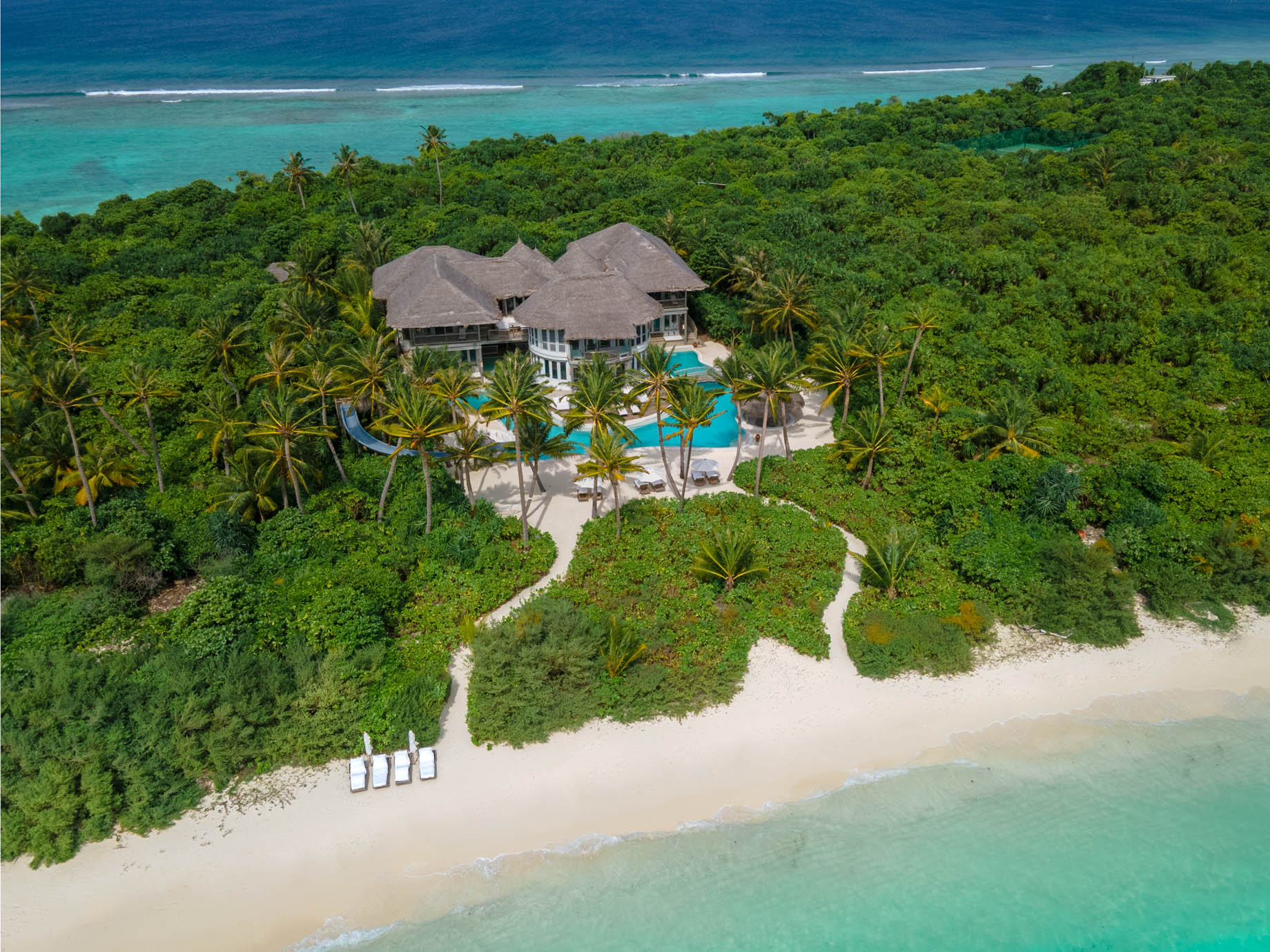 Soneva Jani Resort – Noonu Atoll, Medhufaru, Maldives – Chapter Two – 4 Bedroom Island Villa 28 Aerial Beach View