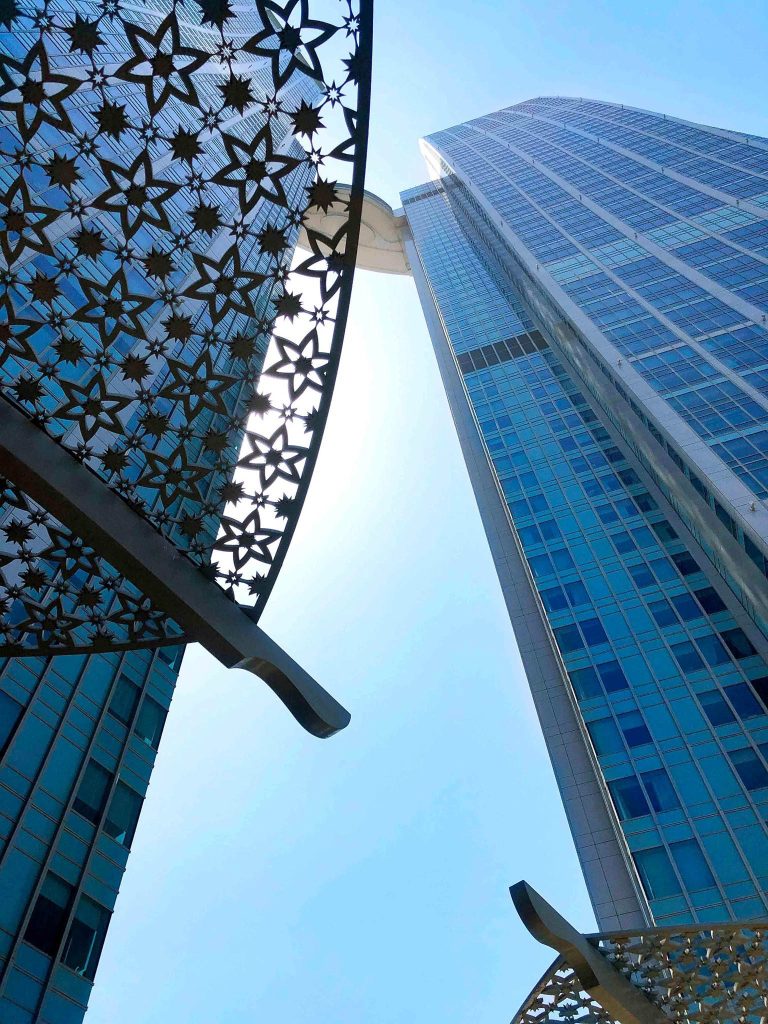 The St. Regis Abu Dhabi Hotel - Abu Dhabi, United Arab Emirates - Twin Tower View Looking Up