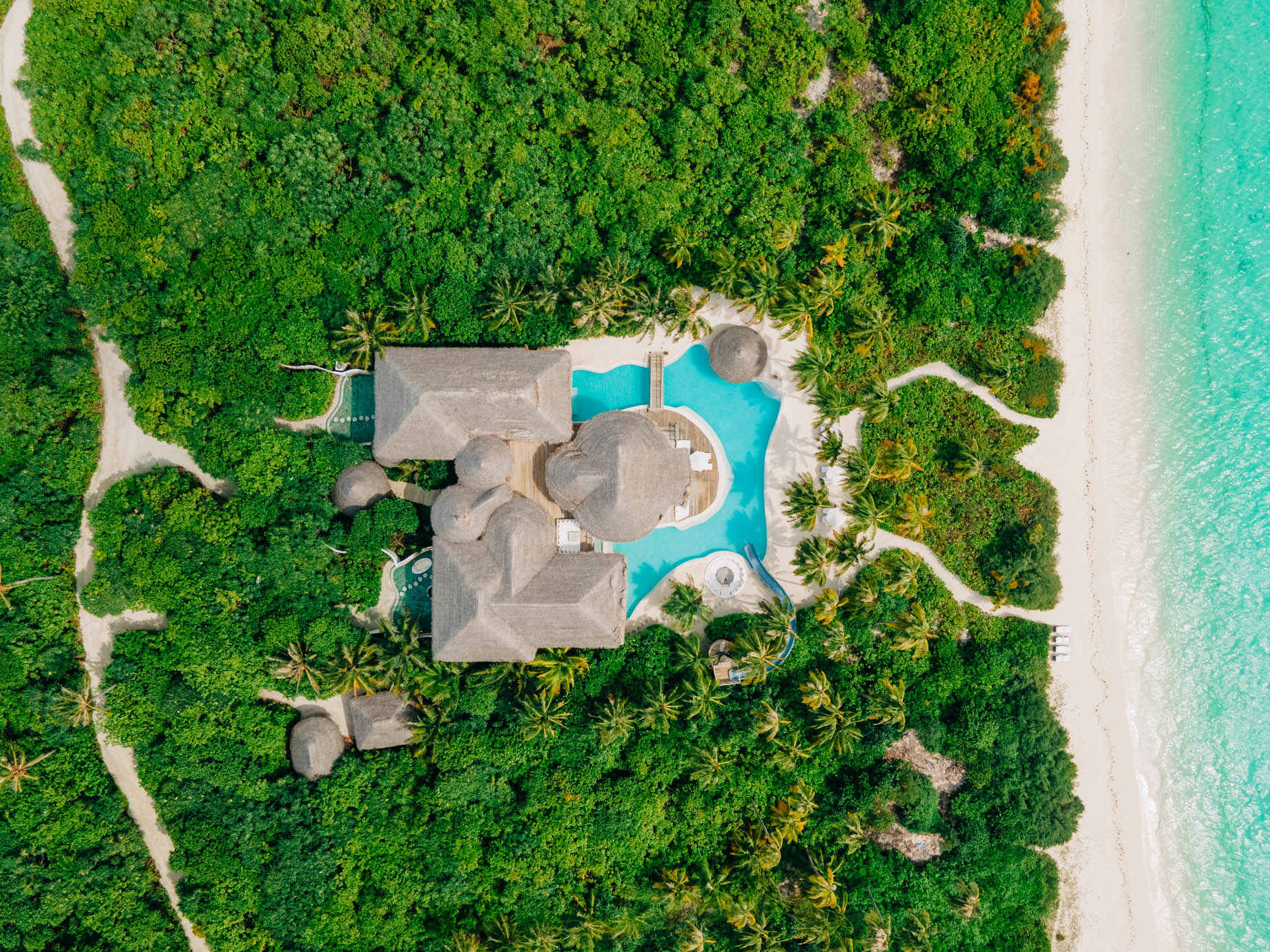Soneva Jani Resort – Noonu Atoll, Medhufaru, Maldives – Chapter Two – 4 Bedroom Island Villa 28 Overhead Aerial View