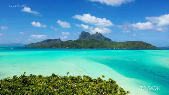 Motu Tane Island Drone Landing - Calm Tropical Sea Views - Bora Bora, French Polynesia - 4K Travel Video