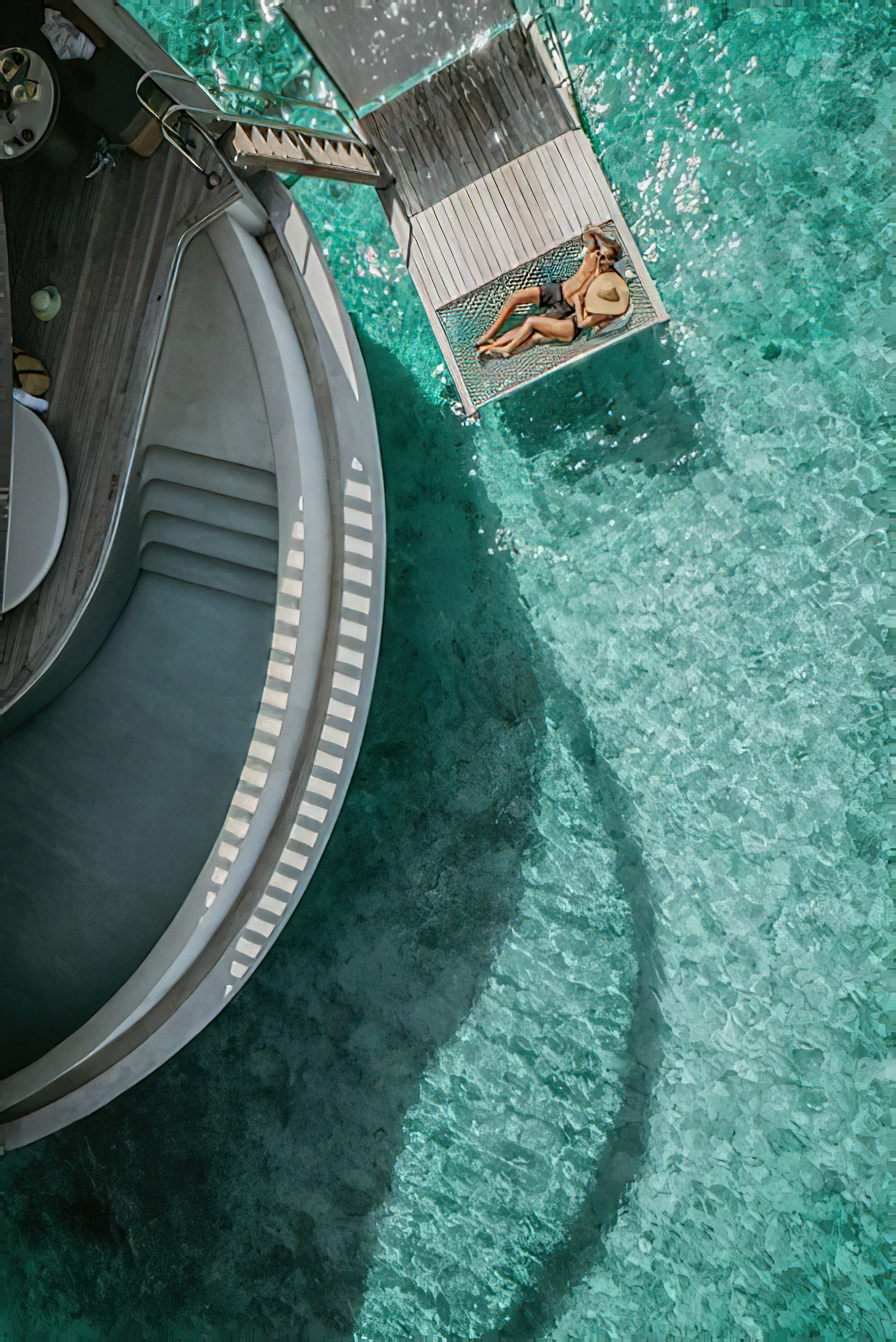 The Ritz-Carlton Maldives, Fari Islands Resort – North Male Atoll, Maldives – Overwater Villa Overhead View