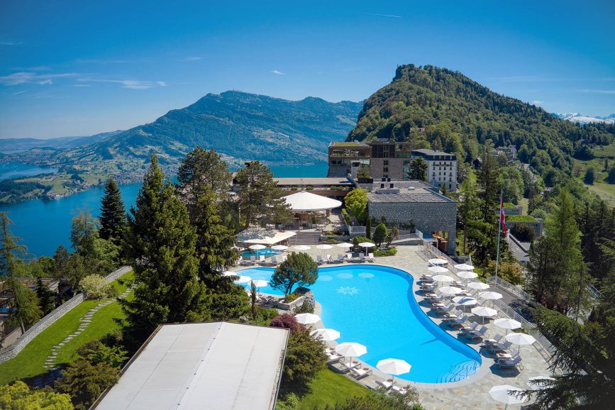 Burgenstock Hotel & Alpine Spa - Obburgen, Switzerland - Pool Aerial View