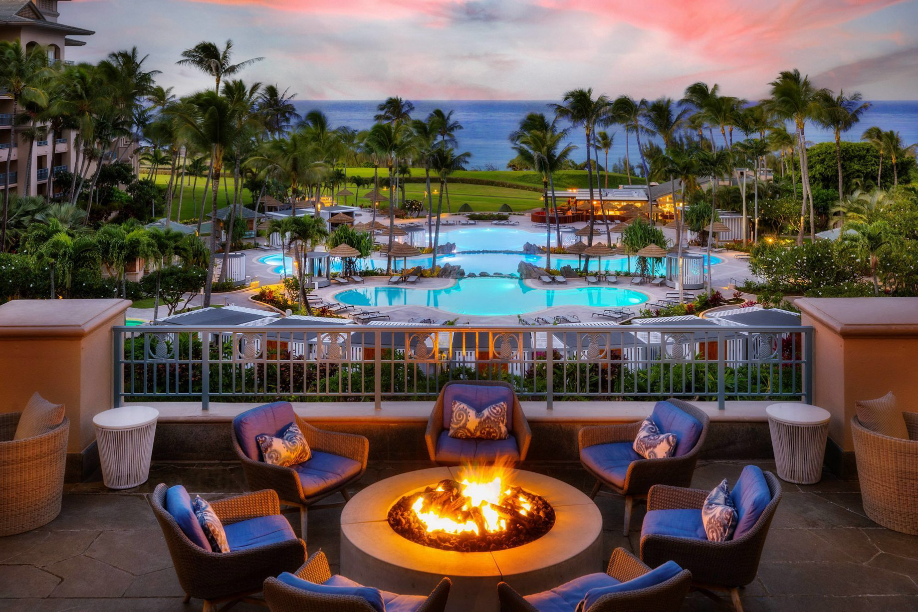 The Ritz-Carlton Maui, Kapalua Resort – Kapalua, HI, USA – Lobby Lounge Pool View Sunset