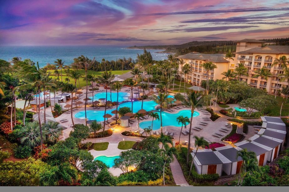 The Ritz-Carlton Maui, Kapalua Resort - Kapalua, HI, USA - Pool Aerial Sunset