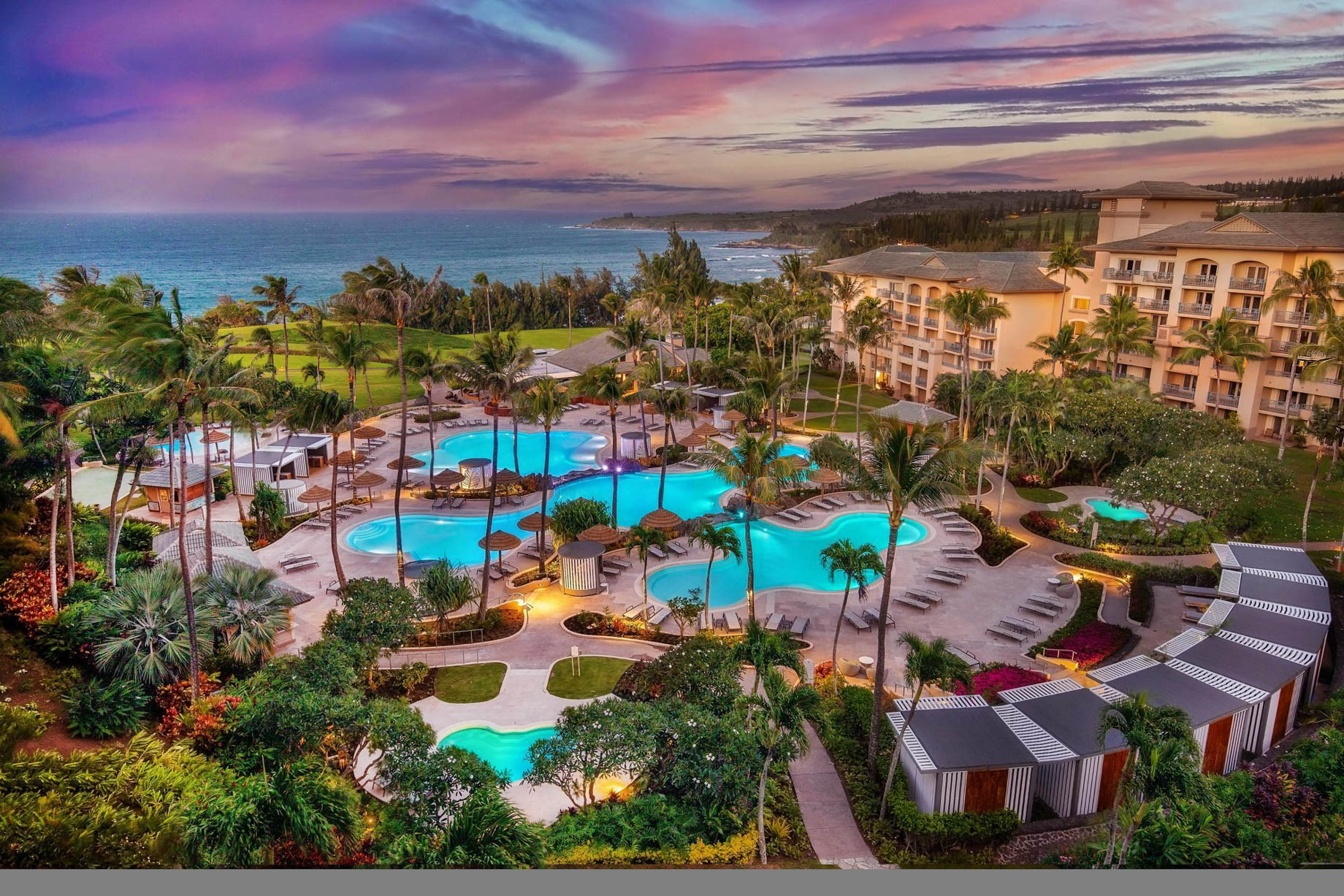 The Ritz-Carlton Maui, Kapalua Resort – Kapalua, HI, USA – Pool Aerial Sunset
