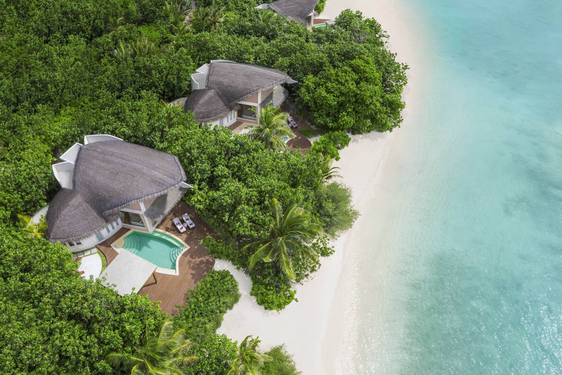 JW Marriott Maldives Resort & Spa – Shaviyani Atoll, Maldives – Beach Pool Villa Aerial
