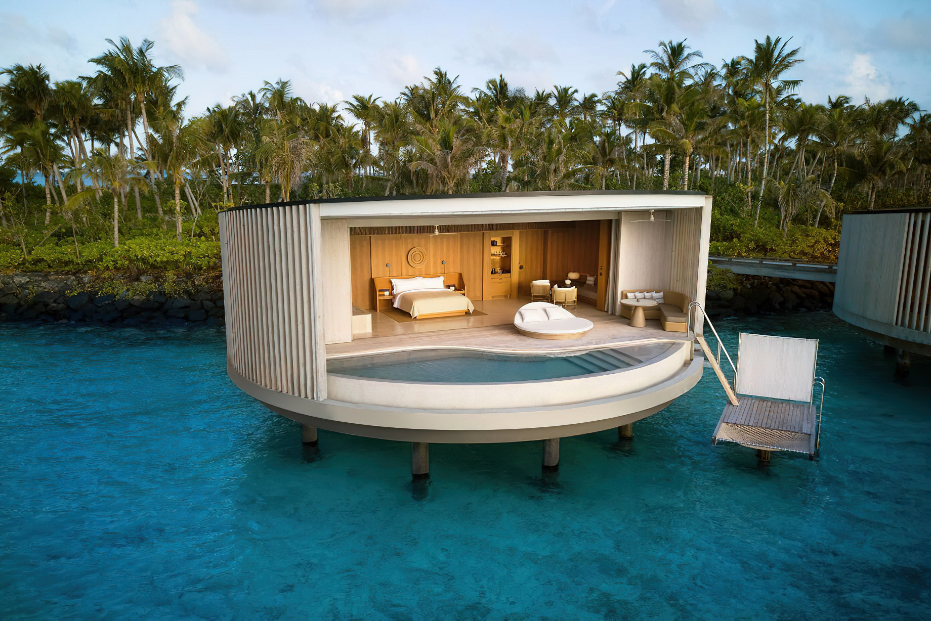 The Ritz-Carlton Maldives, Fari Islands Resort – North Male Atoll, Maldives – Lagoon Pool Villa Aerial View