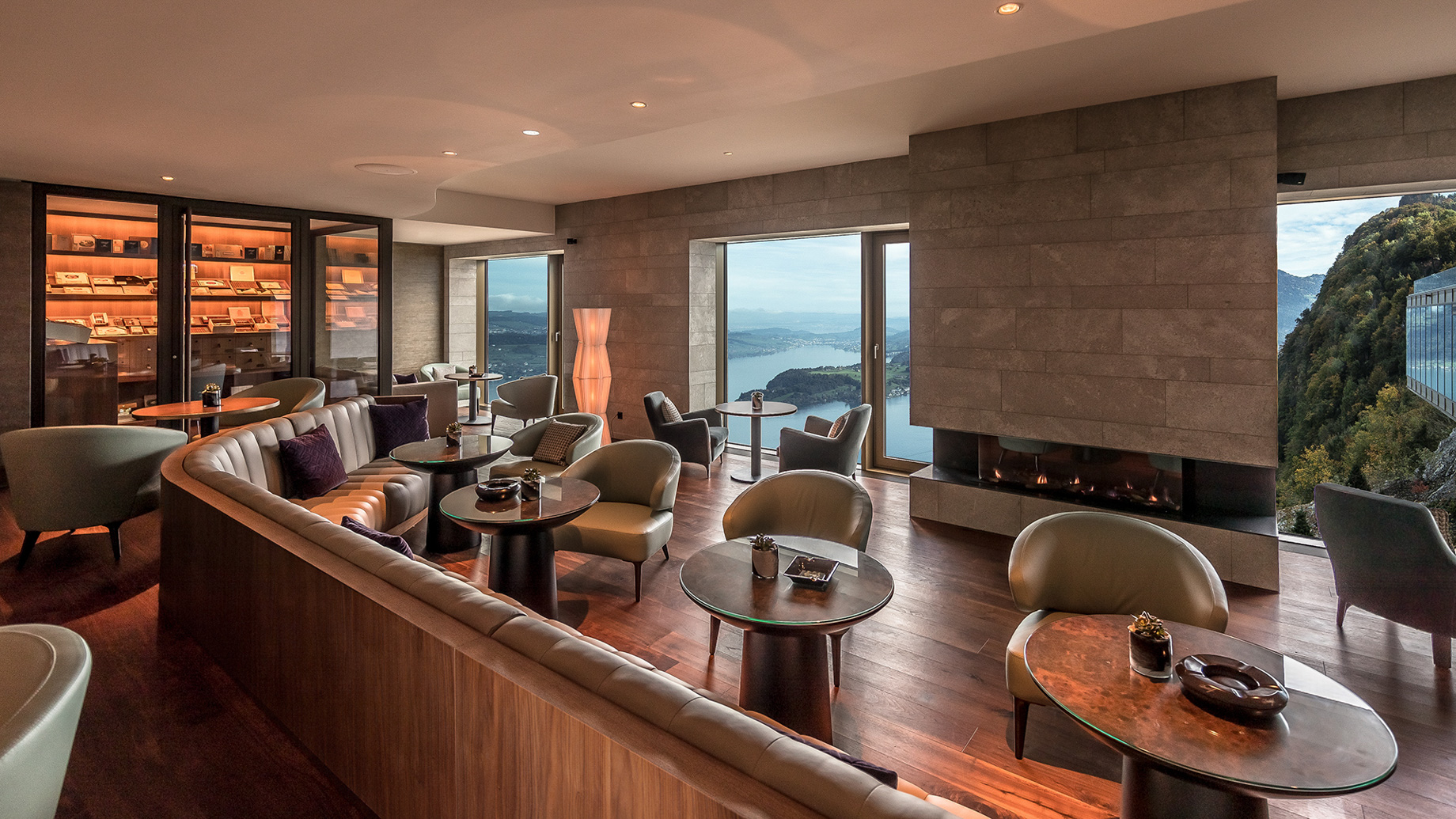 Burgenstock Hotel & Alpine Spa – Obburgen, Switzerland – Lakeview Bar & Cigar Lounge Seating