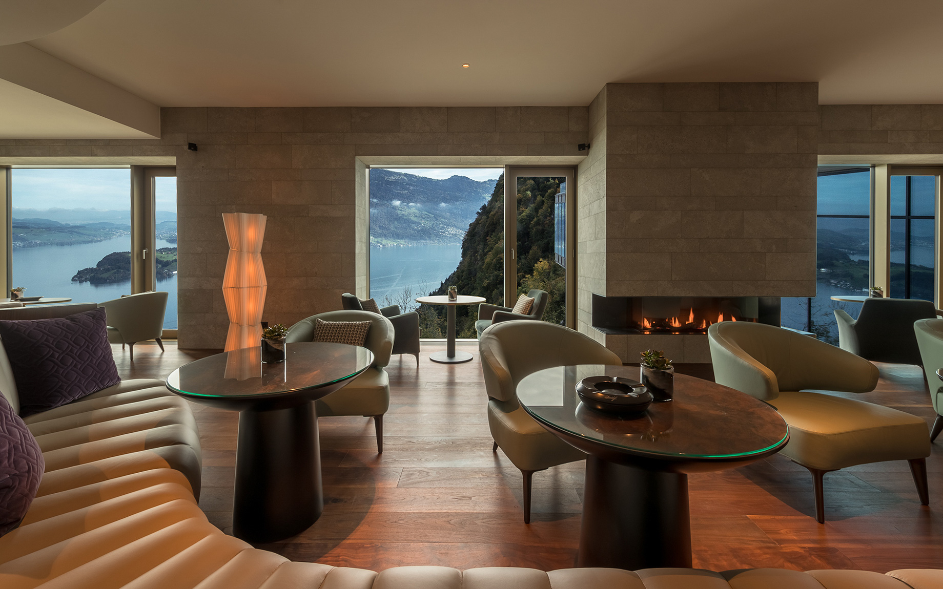 Burgenstock Hotel & Alpine Spa – Obburgen, Switzerland – Lakeview Bar & Cigar Lounge Seating