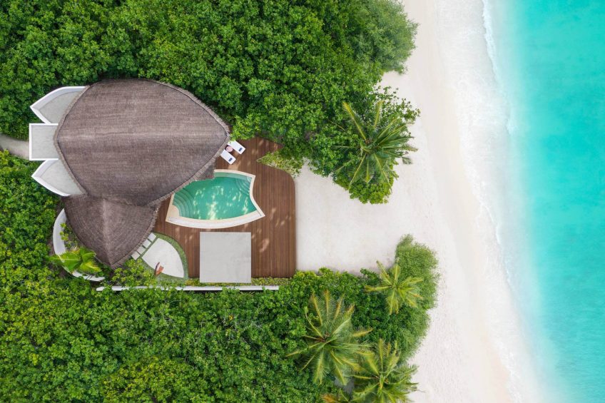 JW Marriott Maldives Resort & Spa - Shaviyani Atoll, Maldives - Beach Pool Villa Sunset Bird's Eye View