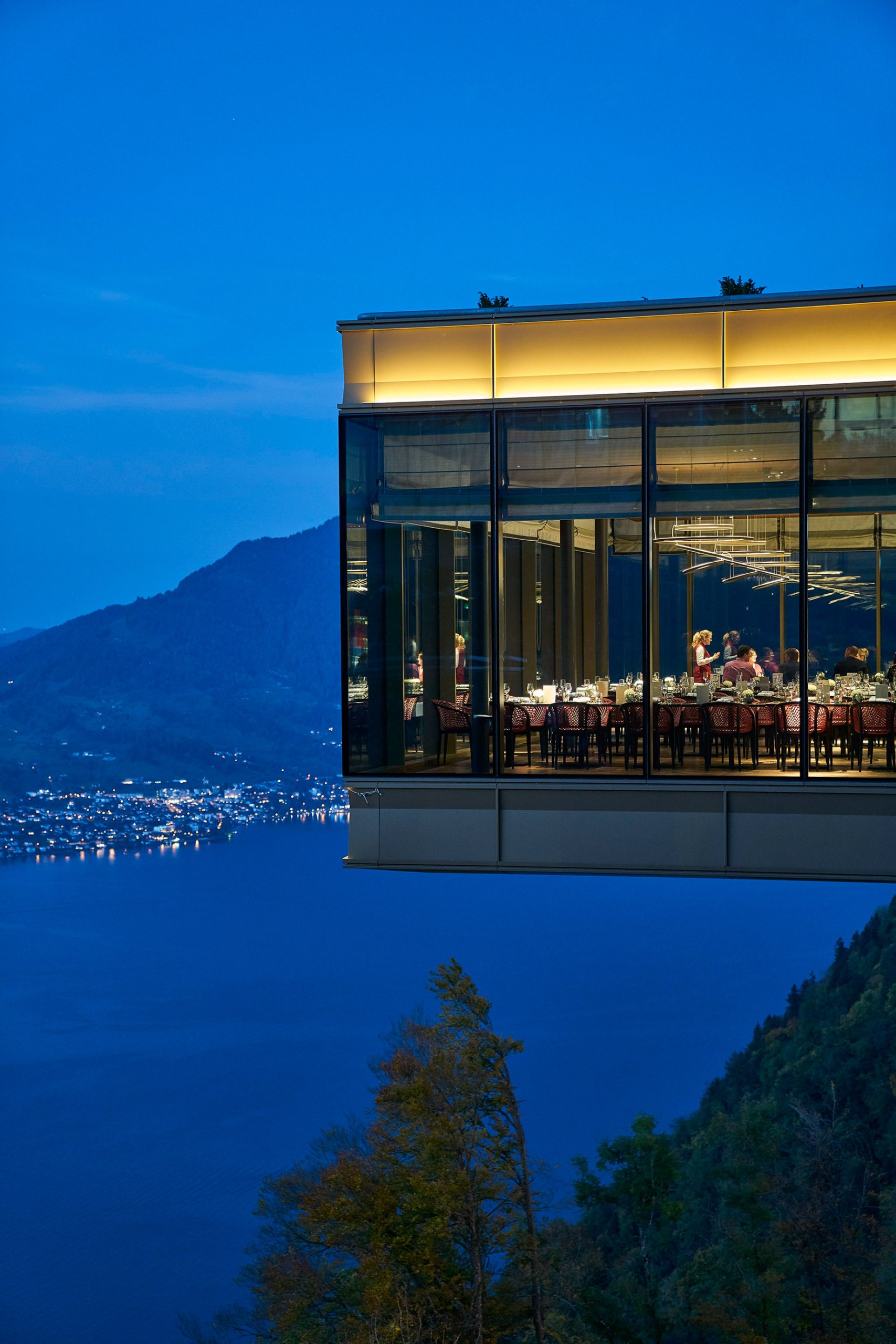 Burgenstock Hotel & Alpine Spa – Obburgen, Switzerland – Spices Kitchen & Terrace Restaurant Terrace Exterior Night View
