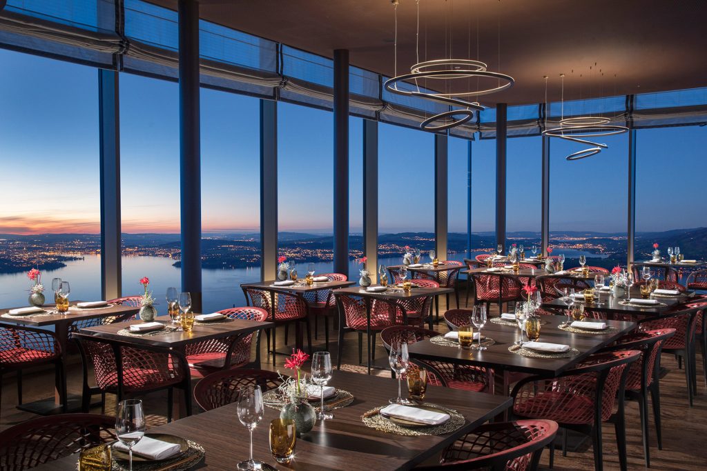 Burgenstock Hotel & Alpine Spa - Obburgen, Switzerland - Spices Kitchen & Terrace Restaurant Interior Evening View
