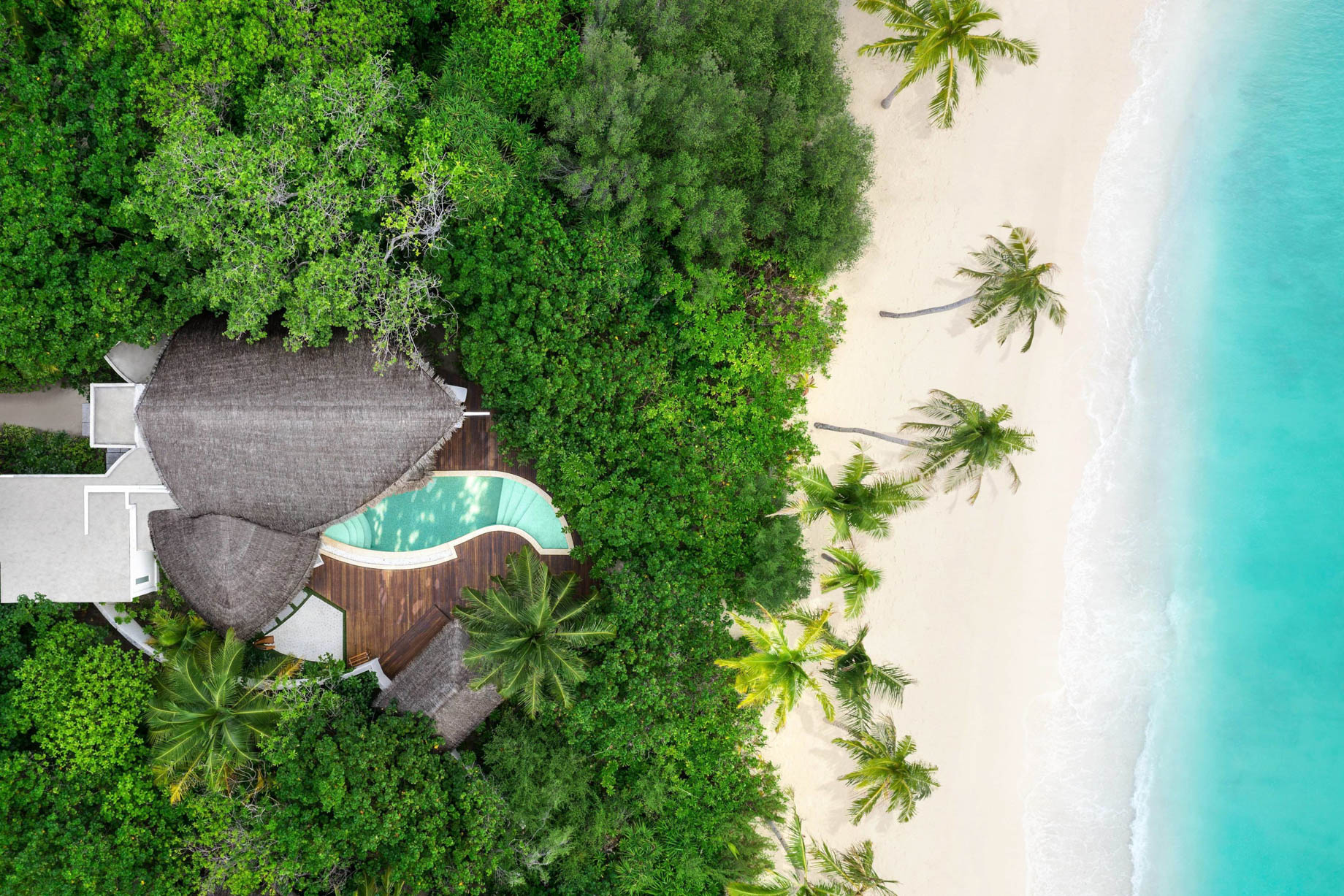 JW Marriott Maldives Resort & Spa – Shaviyani Atoll, Maldives – Duplex Beach Pool Villa Bird’s Eye View