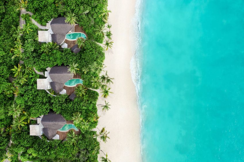 JW Marriott Maldives Resort & Spa - Shaviyani Atoll, Maldives - Duplex Beach Pool Villa Overhead Bird's Eye View