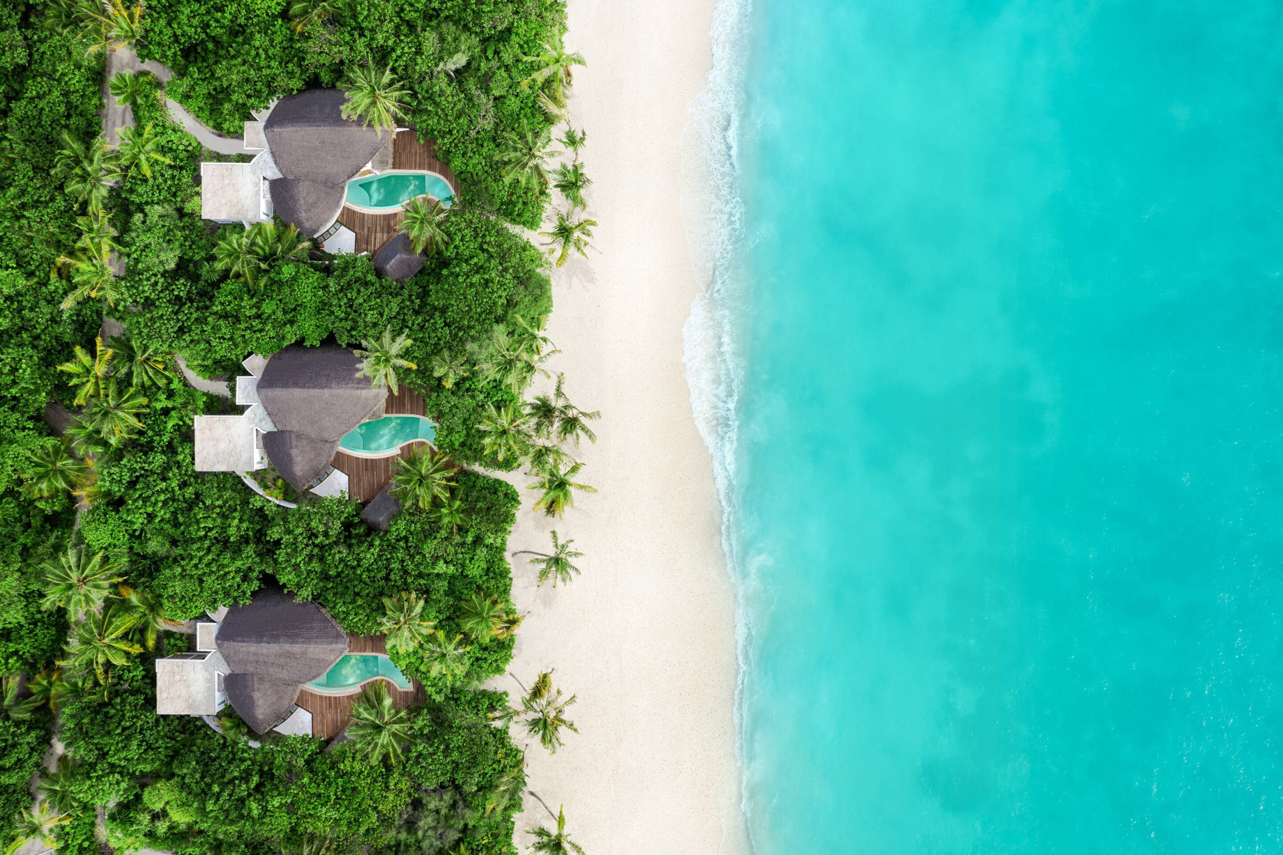 JW Marriott Maldives Resort & Spa – Shaviyani Atoll, Maldives – Duplex Beach Pool Villa Overhead Bird’s Eye View