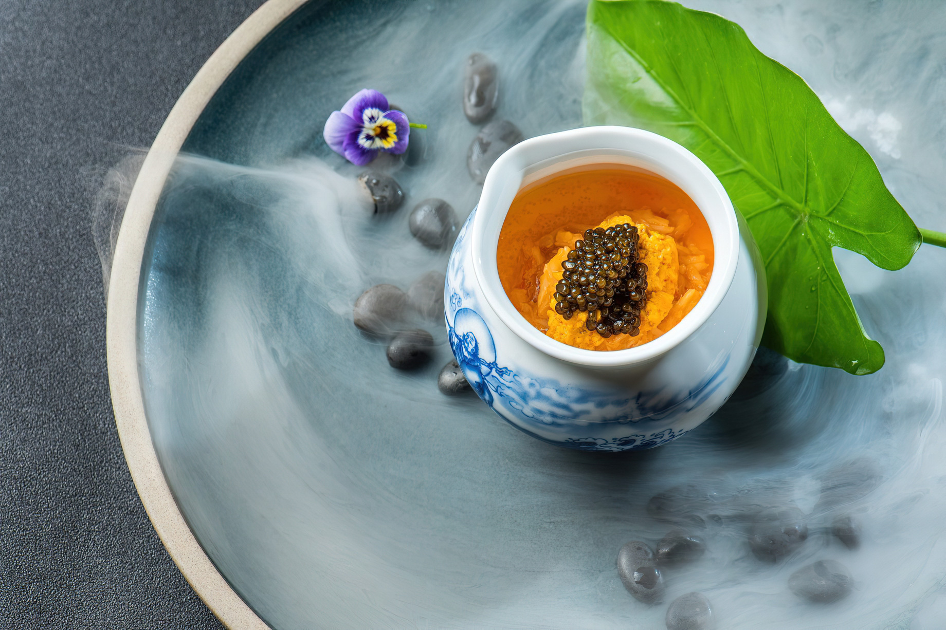 The Ritz-Carlton, Millenia Singapore Hotel – Singapore – Steamed Crab Custard, Rice Wine Infusion and Rose Scented Crab Rillettes Topped with Caviar