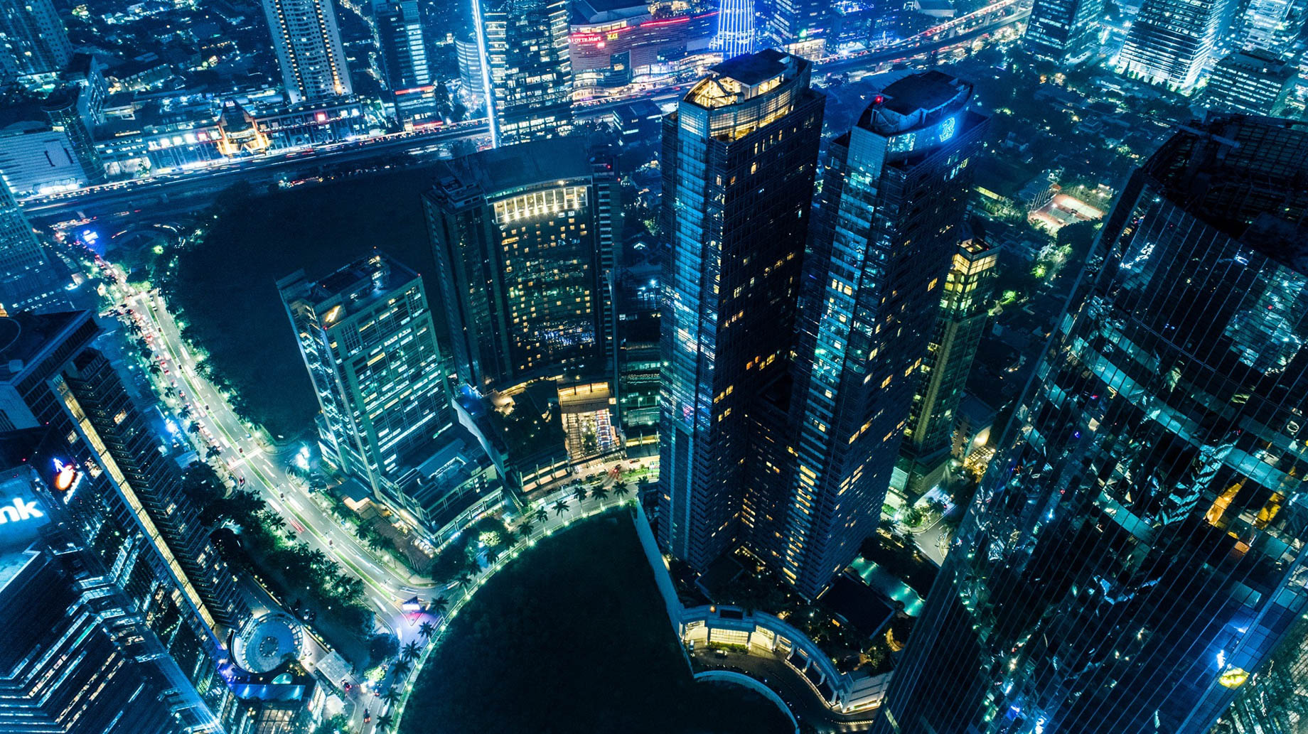 The Ritz-Carlton Jakarta, Mega Kuningan Hotel – Jakarta, Indonesia – Hotel Exterior Aerial Night View