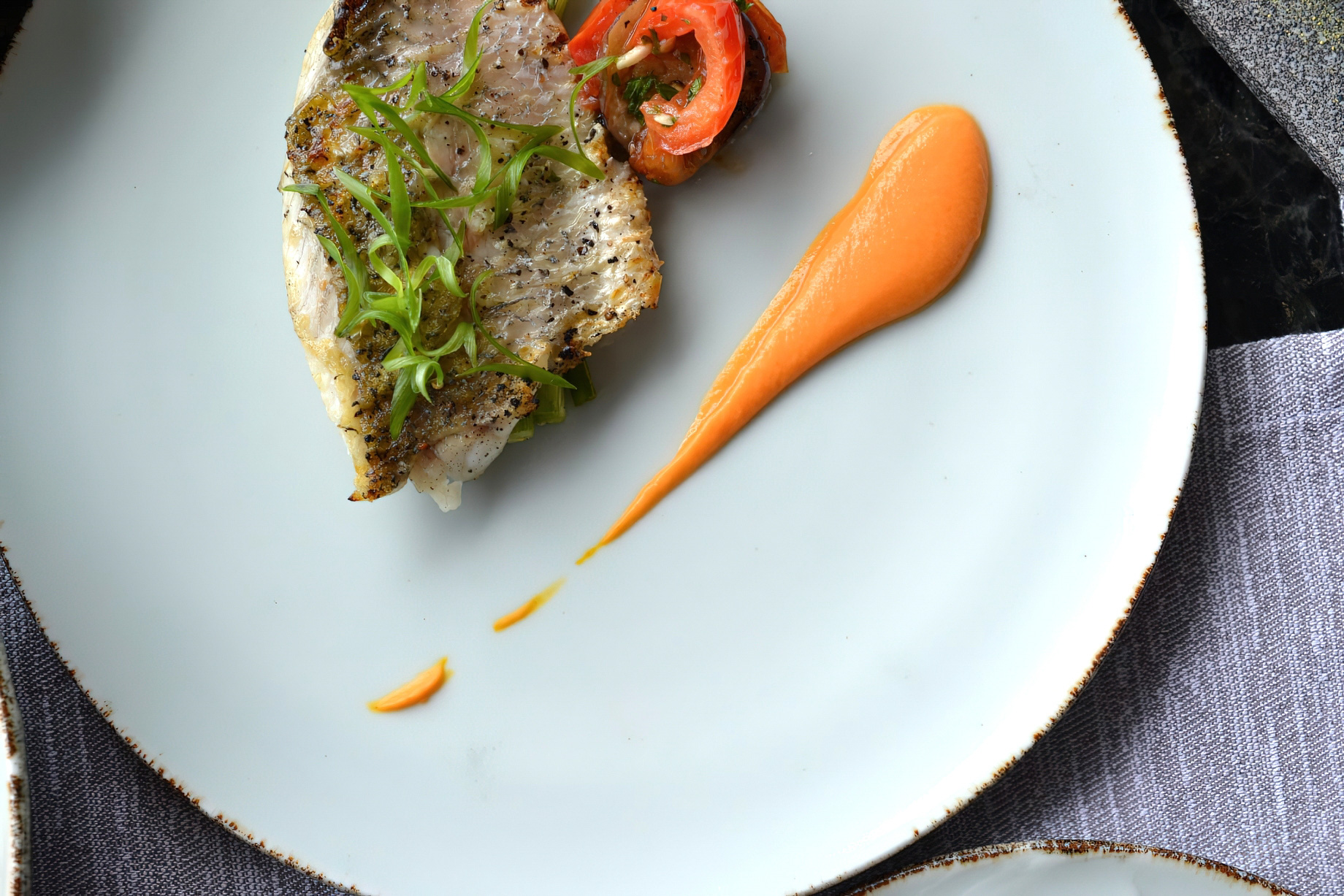 The Ritz-Carlton, Langkawi Hotel - Kedah, Malaysia - Wild Seabass with Seasonal Vegetable & Curry Flavoured Carrot Purée