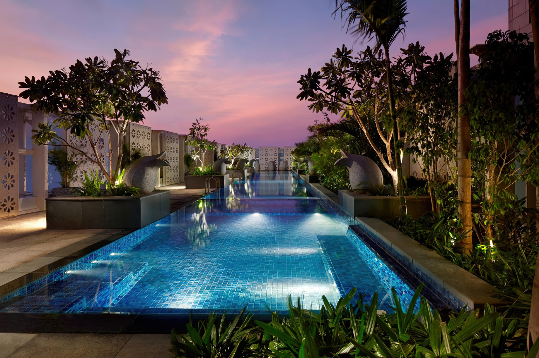 The Ritz-Carlton, Bangalore Hotel – Bangalore, Karnataka, India – Pool Twilight View