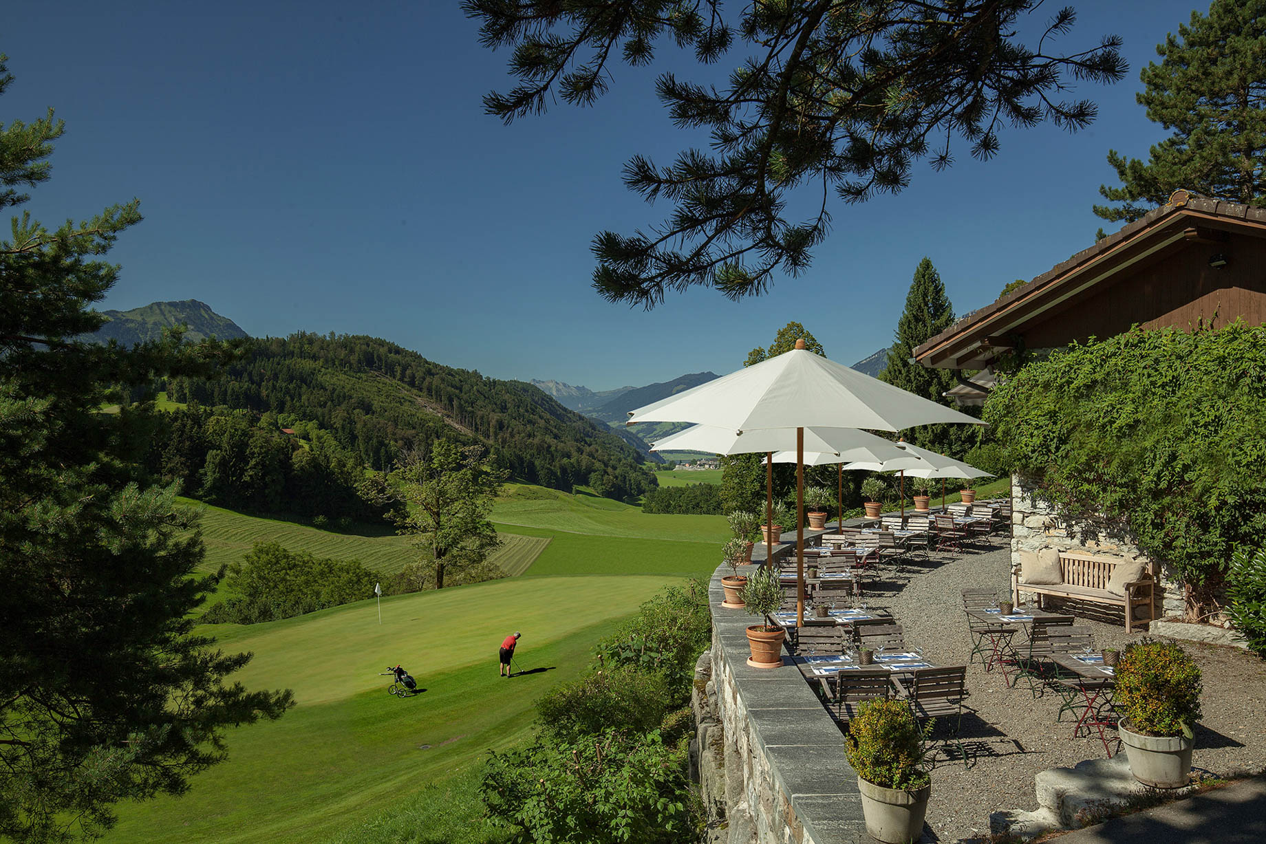 Burgenstock Hotel & Alpine Spa – Obburgen, Switzerland – Osteria Alpina Terazza Restaurant Golf View Terrace