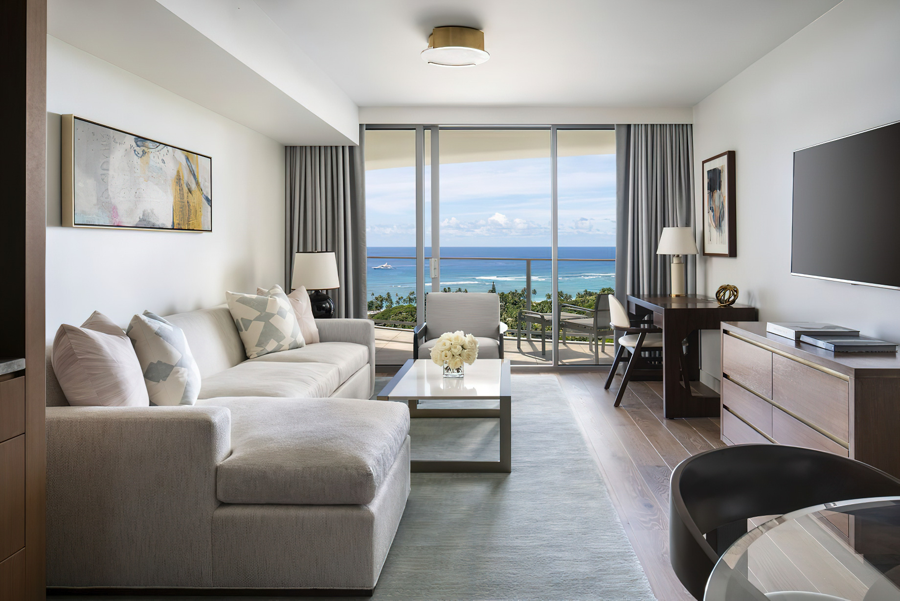 The Ritz-Carlton Residences, Waikiki Beach Hotel – Waikiki, HI, USA – Deluxe Ocean View Double Bed Suite Living Room