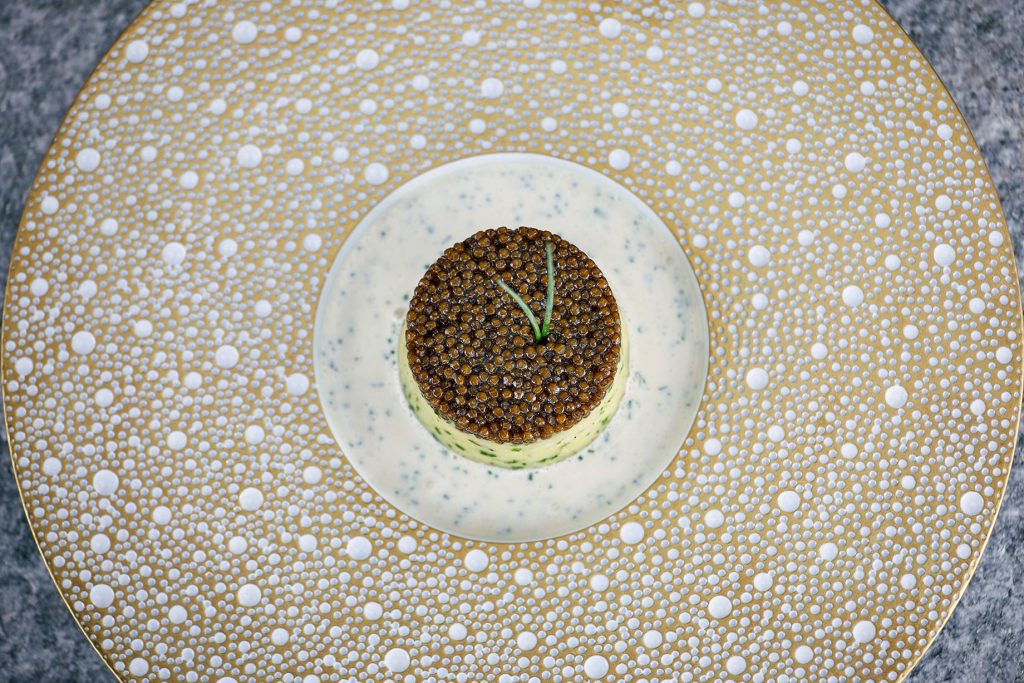 Burgenstock Hotel & Alpine Spa - Obburgen, Switzerland - RitzCoffier Restaurant Fork Crushed Ratte Potatoe Kaviari Caviar