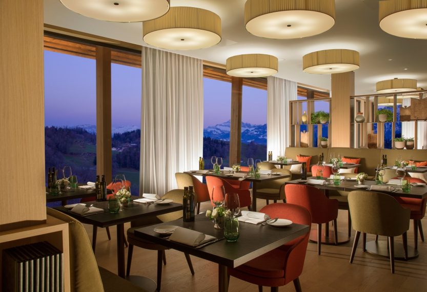 Burgenstock Hotel & Alpine Spa - Obburgen, Switzerland - Verbena Restaurant & Bar Sunset Interior View