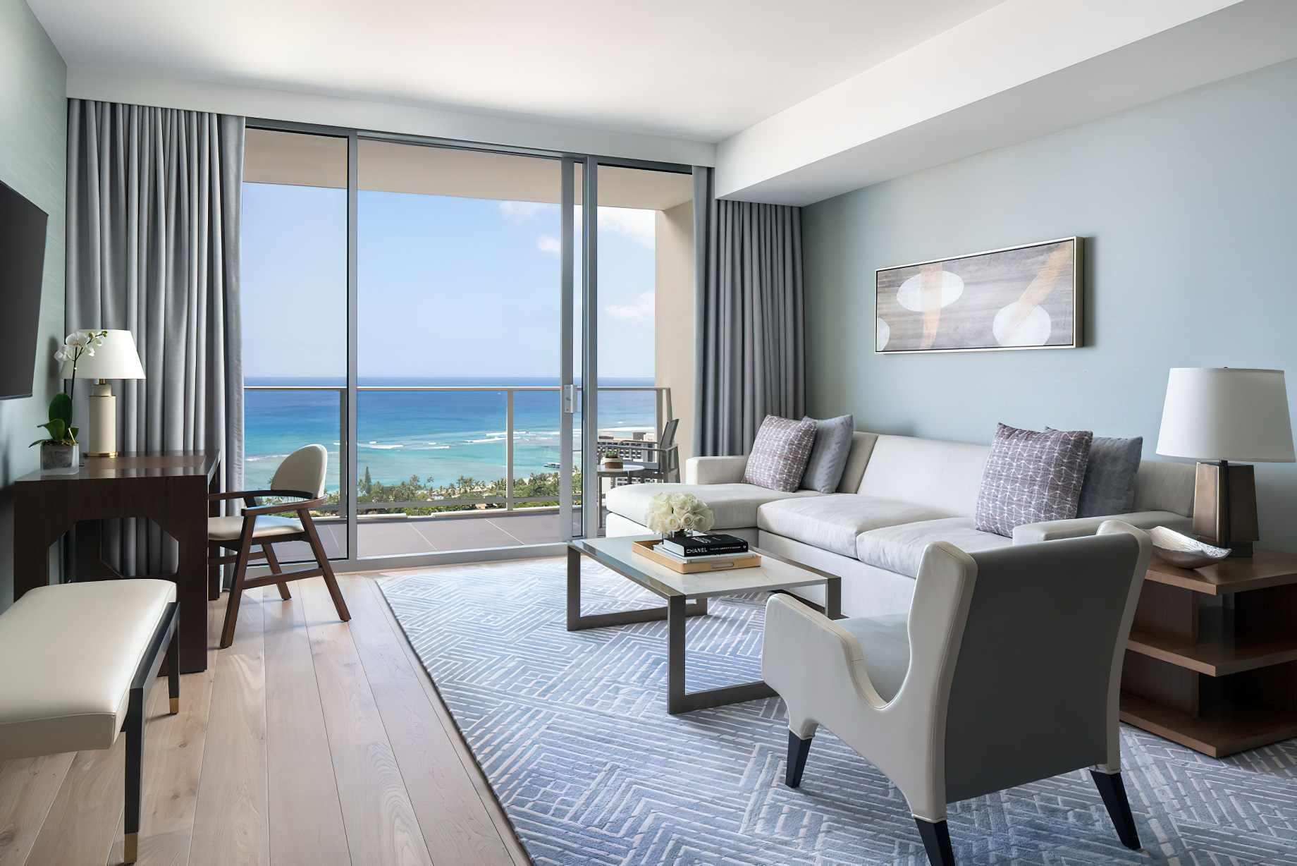 The Ritz-Carlton Residences, Waikiki Beach Hotel – Waikiki, HI, USA – Premier Ocean View 2 Bedroom Suite Living Room