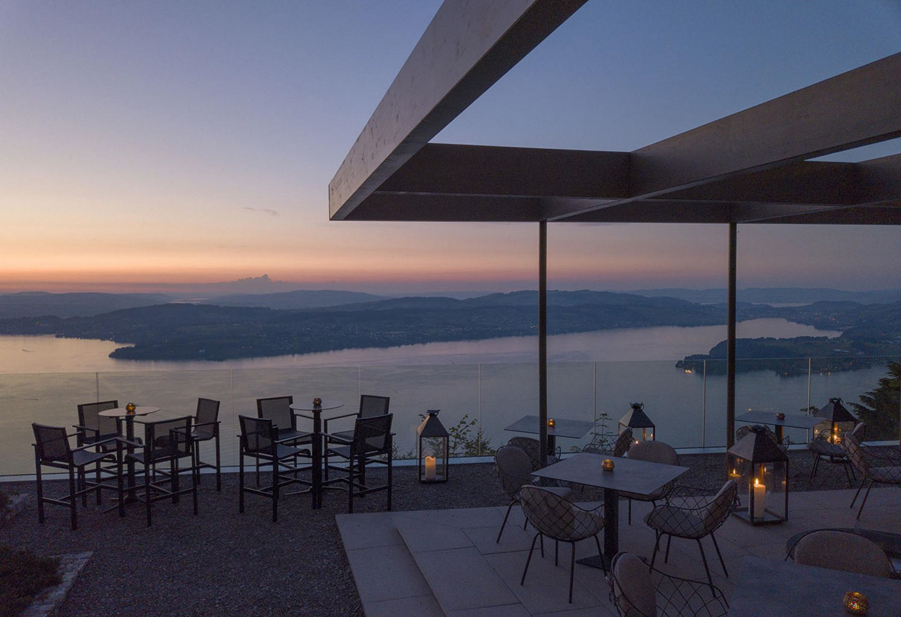 Burgenstock Hotel & Alpine Spa – Obburgen, Switzerland – Sharq Oriental Restaurant Outdoor Terrace Night View