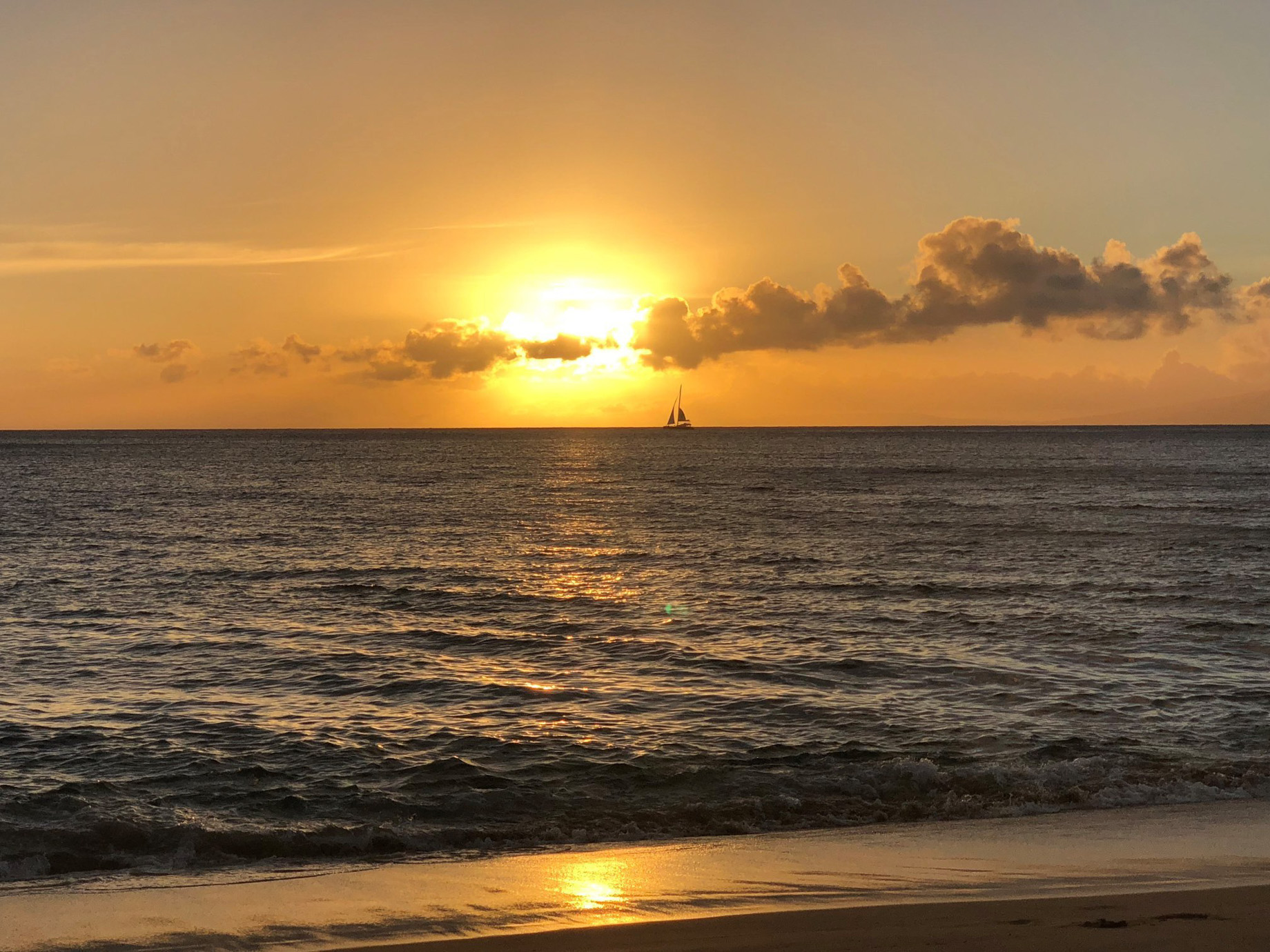 The Ritz-Carlton Maui, Kapalua Resort - Kapalua, HI, USA - Beachfront Sunset Sailboat View