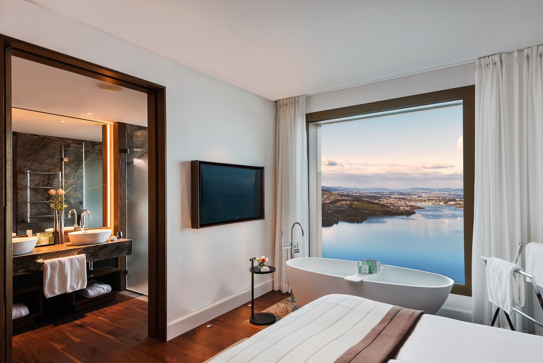 Burgenstock Hotel & Alpine Spa – Obburgen, Switzerland – Lake View Suite Bedroom