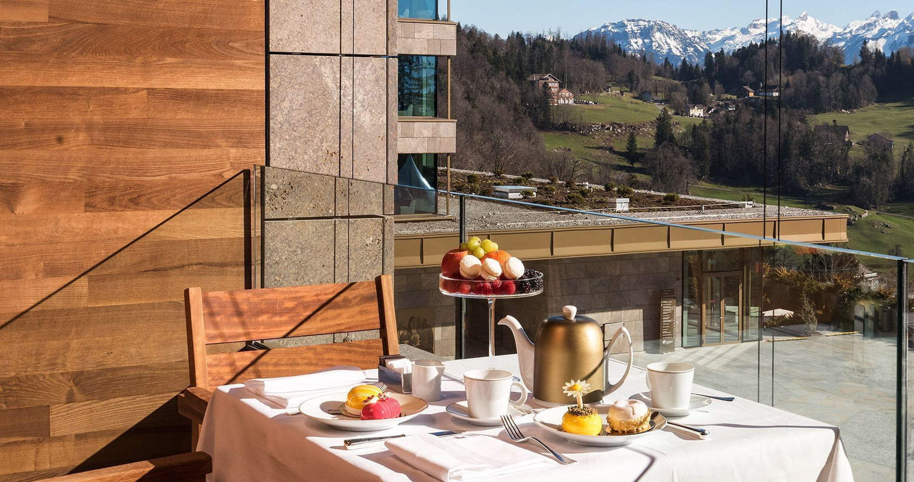 Burgenstock Hotel & Alpine Spa – Obburgen, Switzerland – Panoramic Suite Balcony Dining Table