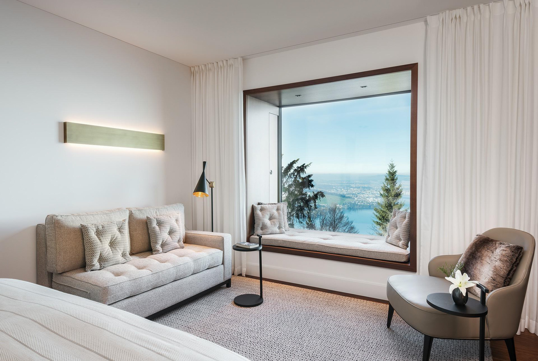 Burgenstock Hotel & Alpine Spa – Obburgen, Switzerland – Panoramic Suite Bedroom Window Seating